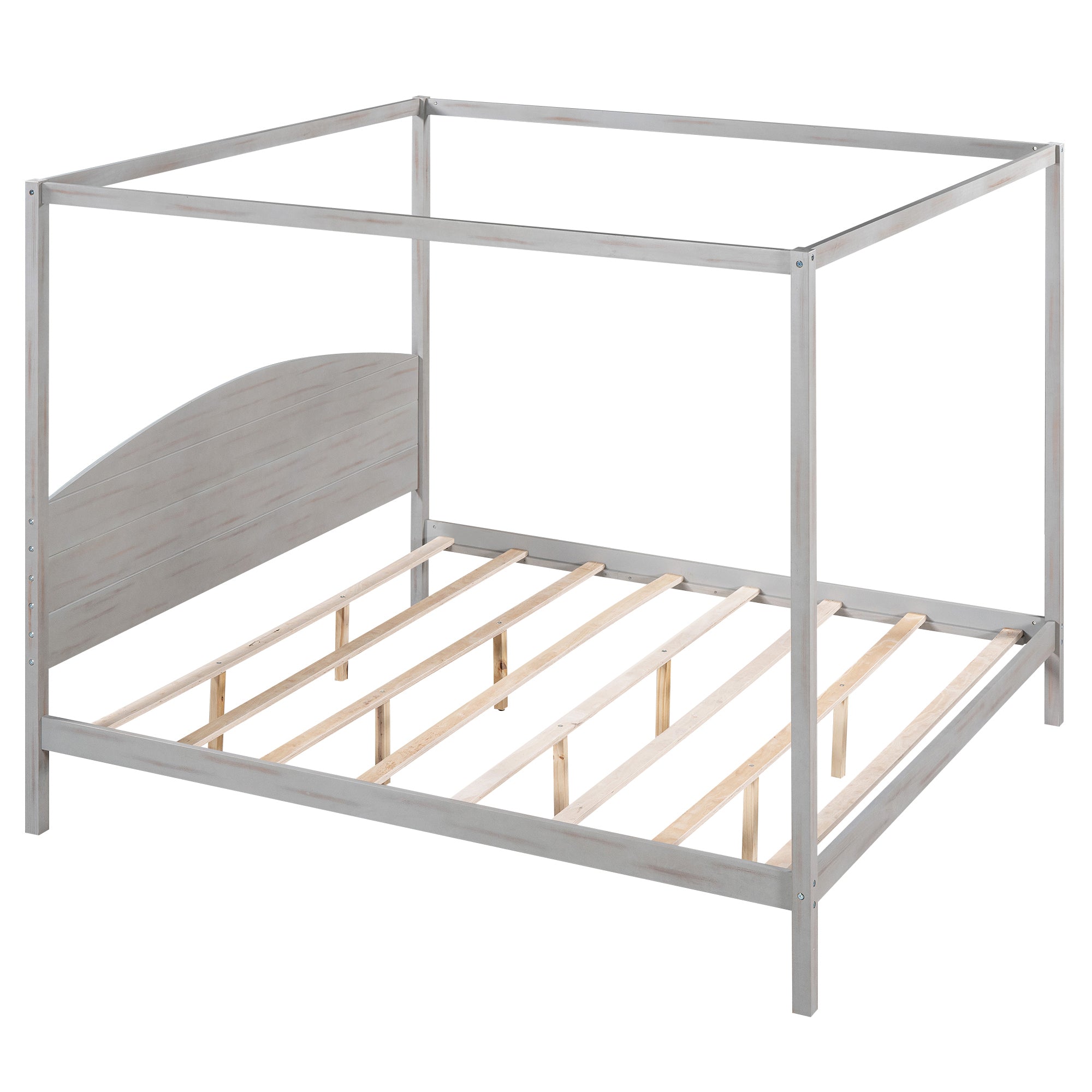 King Size Platform Bed with Headboard and Support Legs - Grey Wash