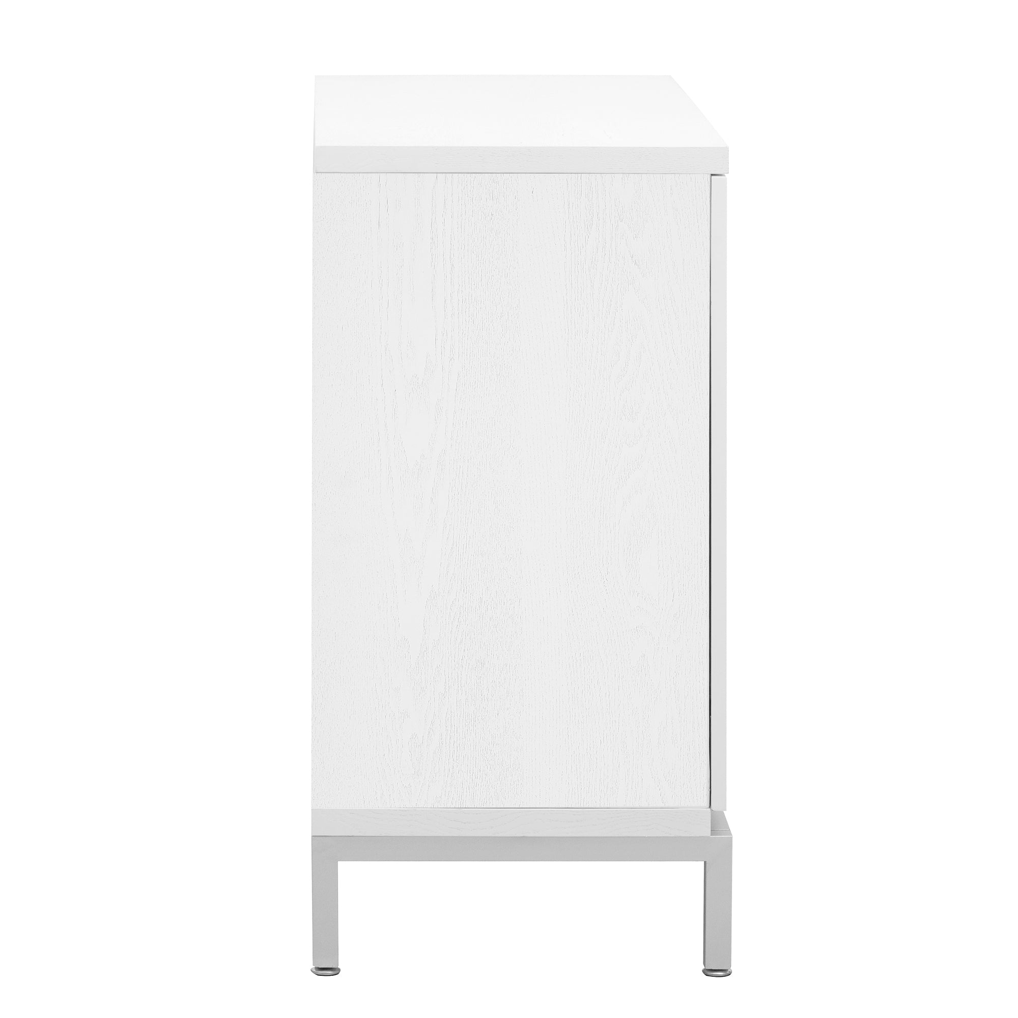 Accent Cabinet with Solid Wood Veneer and Metal Leg Frame for Living Room, Entryway, Dining Room - White