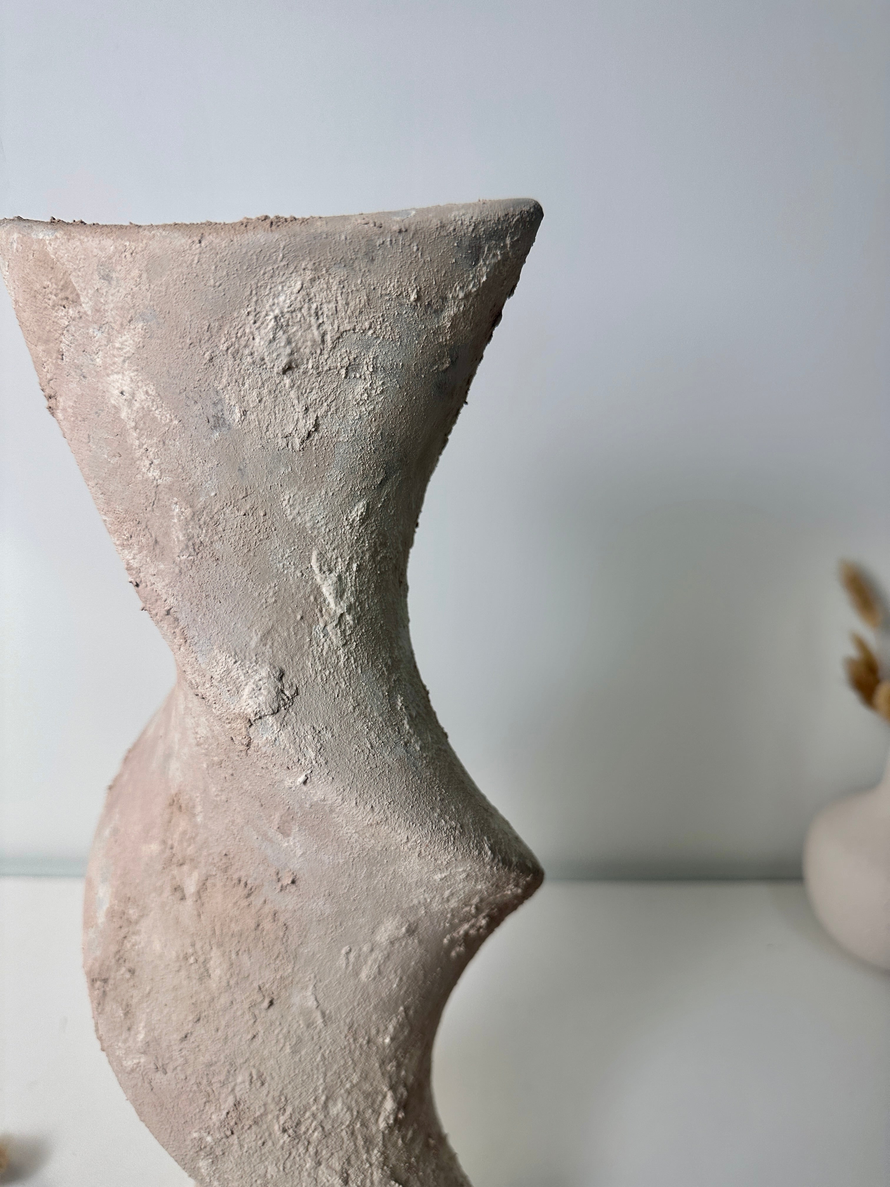 Minimalist Twisted Textured Hand-painted Ceramic Vase 16" Light Beige Wash