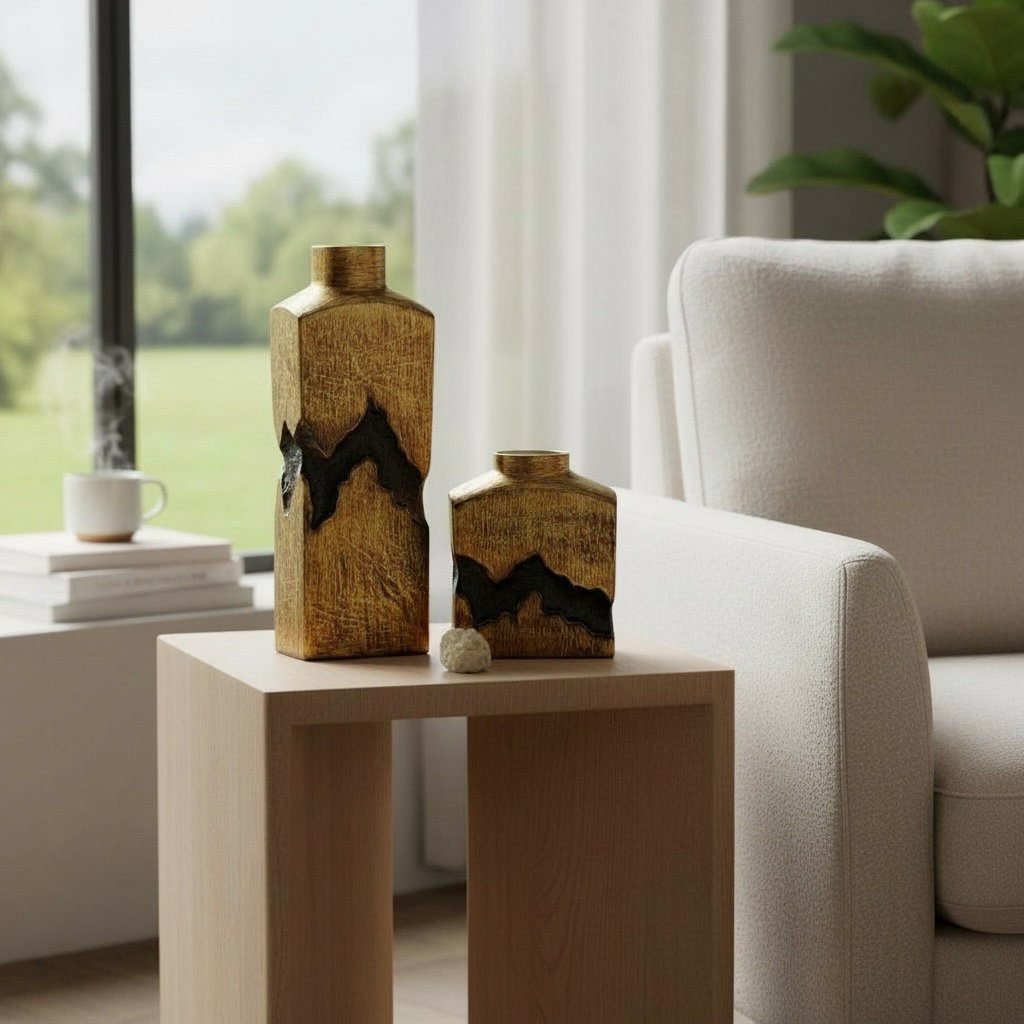 Sculptural Metal Bronze Black Tree Style Vase