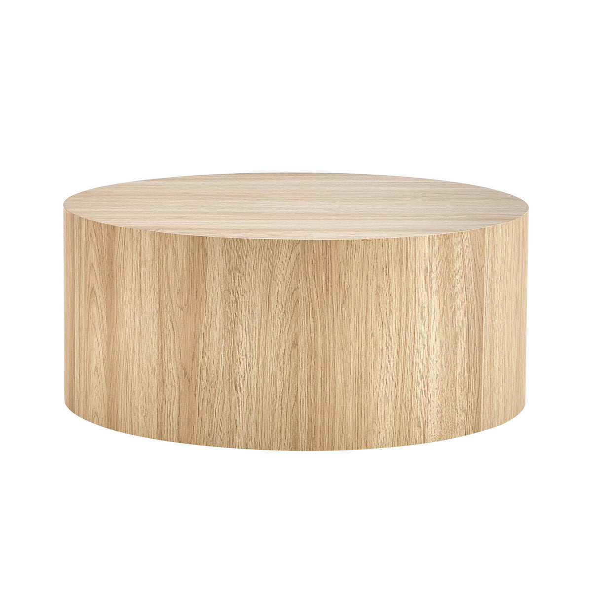 Natural Wood Cylindrical Coffee Table with MDF Material for Living Room, 27.5 Inch Diameter,12 inches high, and MDF material for living room furniture.