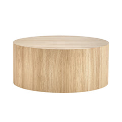 Natural Wood Cylindrical Coffee Table with MDF Material for Living Room, 27.5 Inch Diameter,12 inches high, and MDF material for living room furniture.