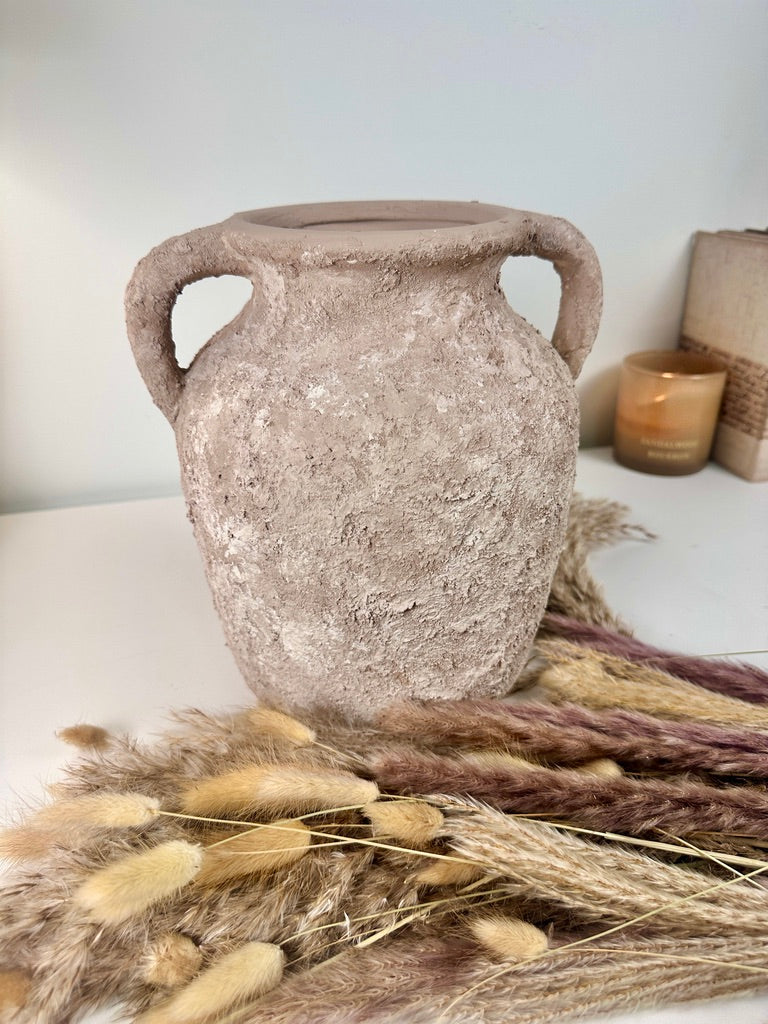 Rustic Minimalist Textured Hand-painted 10.5" tall - Beige washed