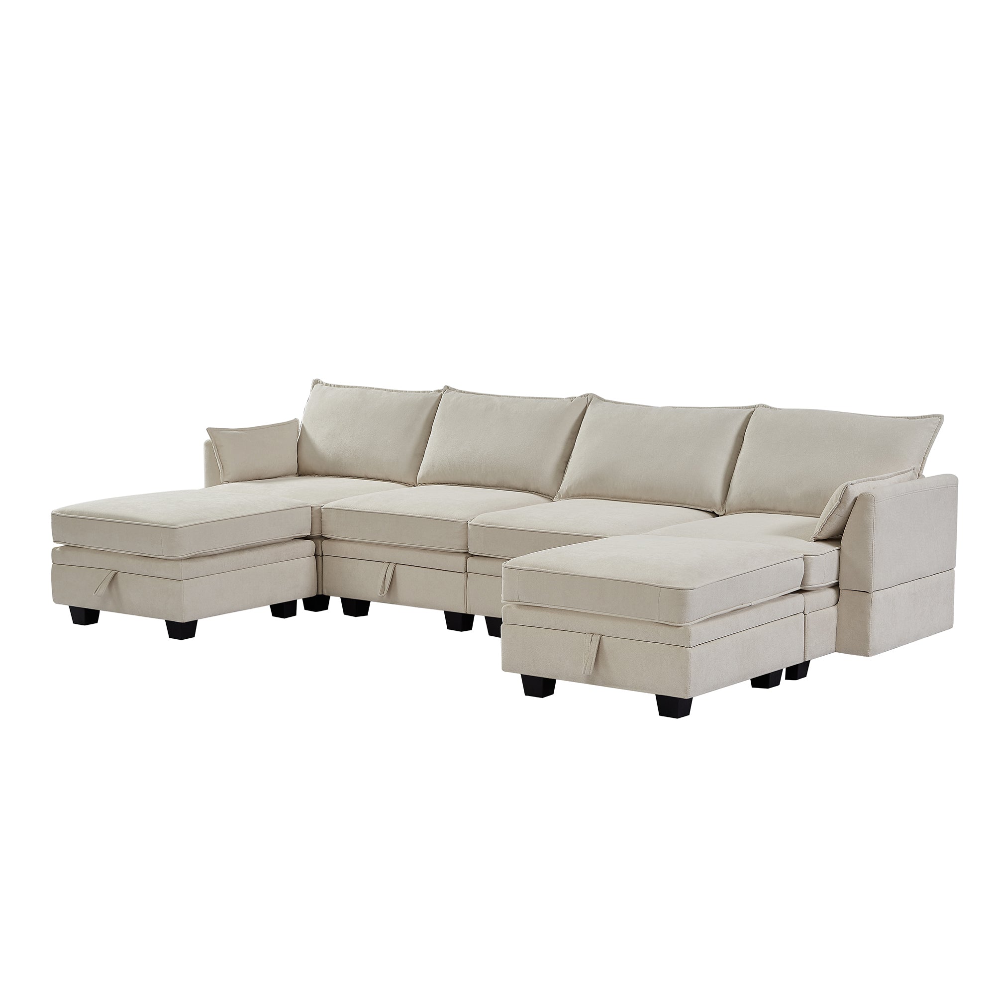 Modern Large U-Shape Modular Sectional Sofa,  Convertible Sofa Bed with Reversible Chaise - Beige