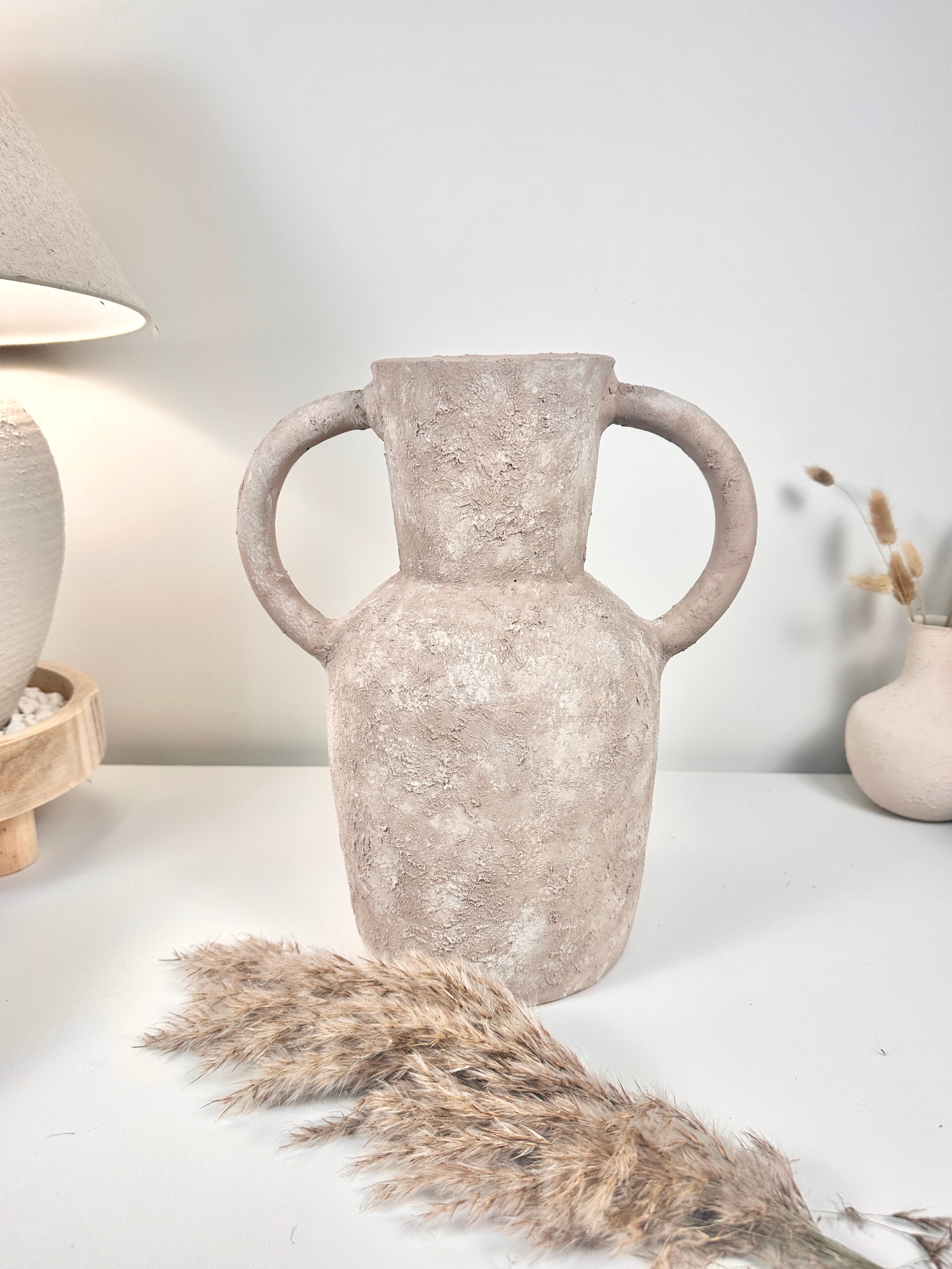 Roman Style Hand-Painted/Textured Ceramic Vase 13” tall - beige washed