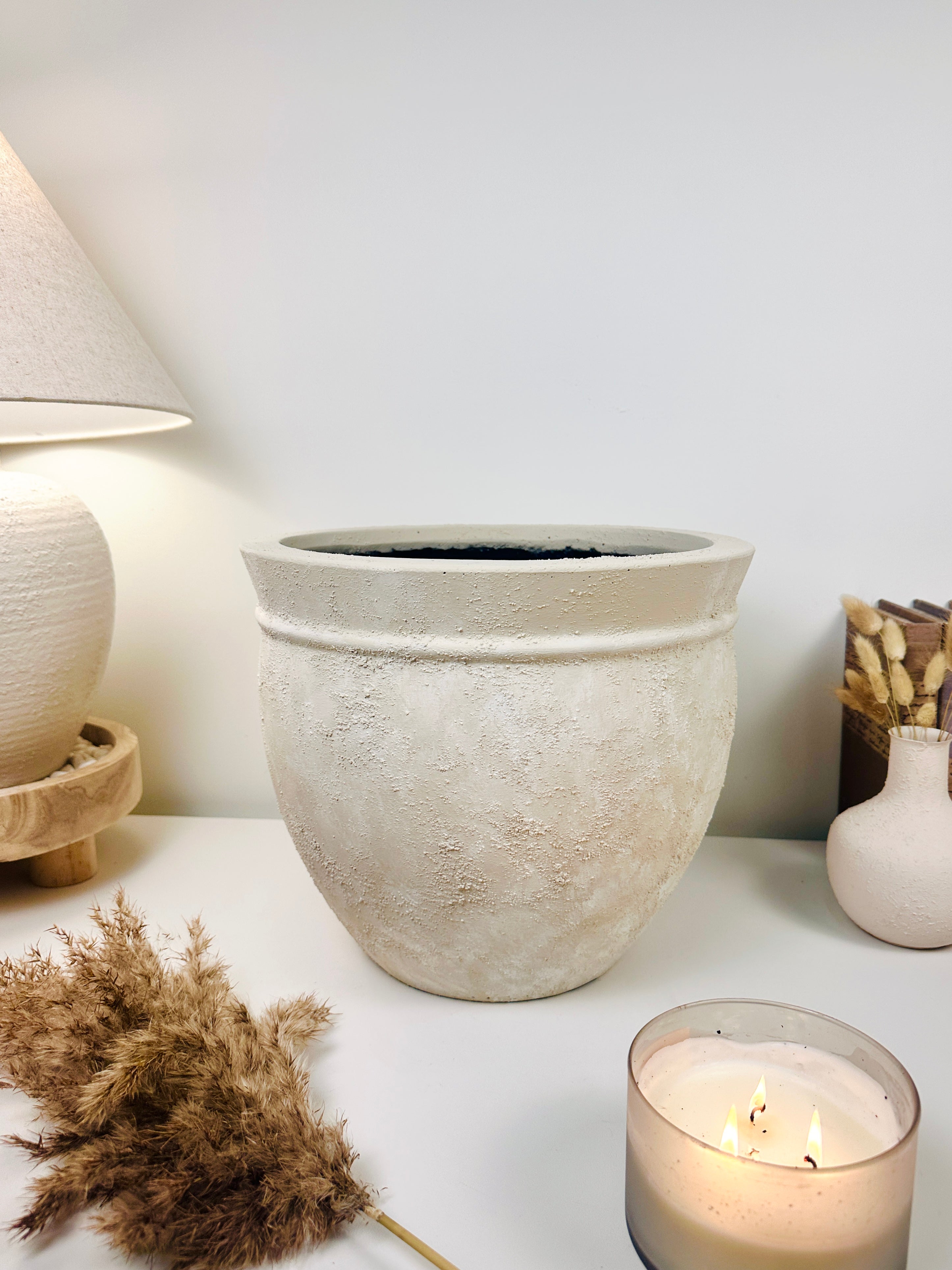 Luxury Planter Minimalist Style Hand painted Beige Washed 11” tall (dia 10.5")