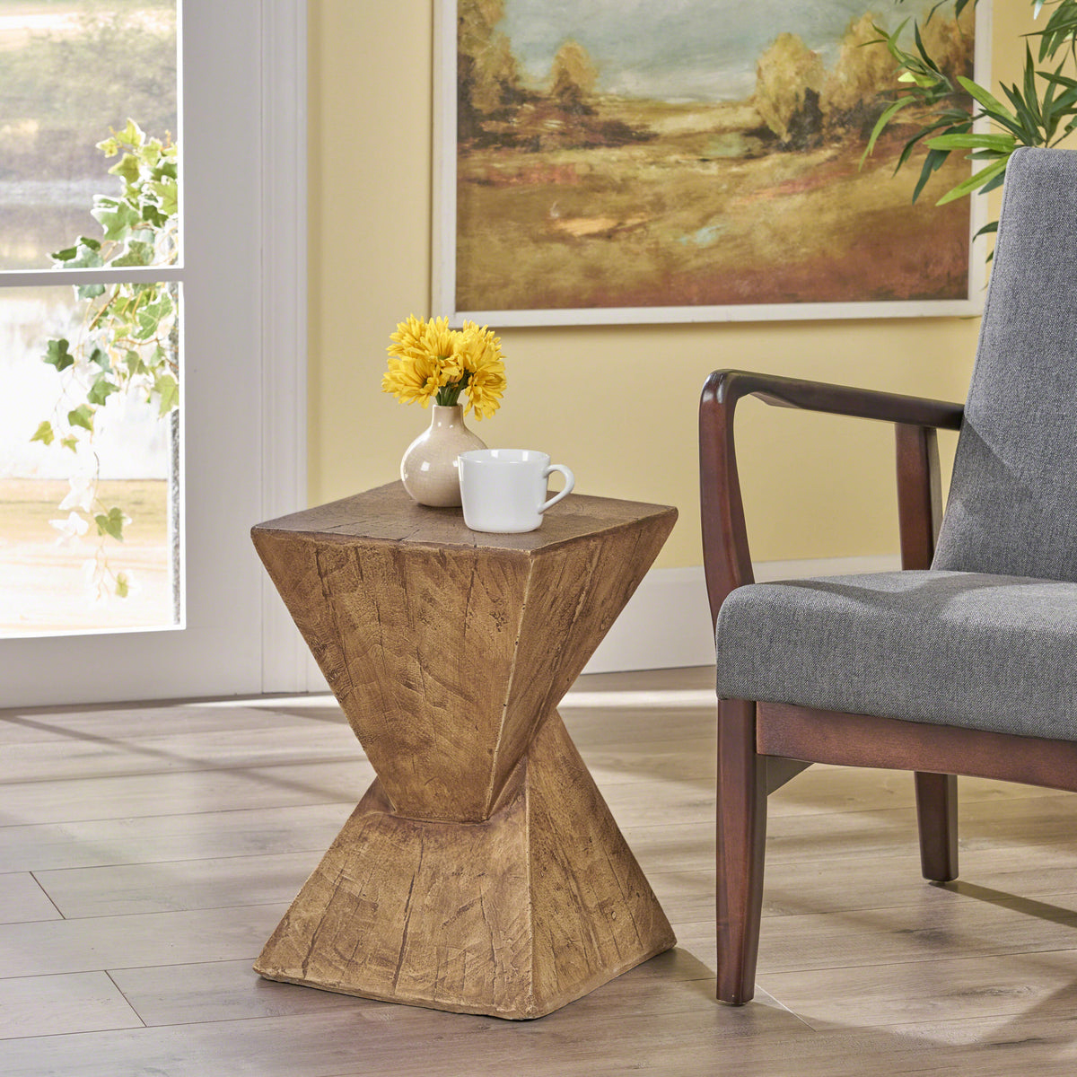 Modern Hourglass Side Table - Natural