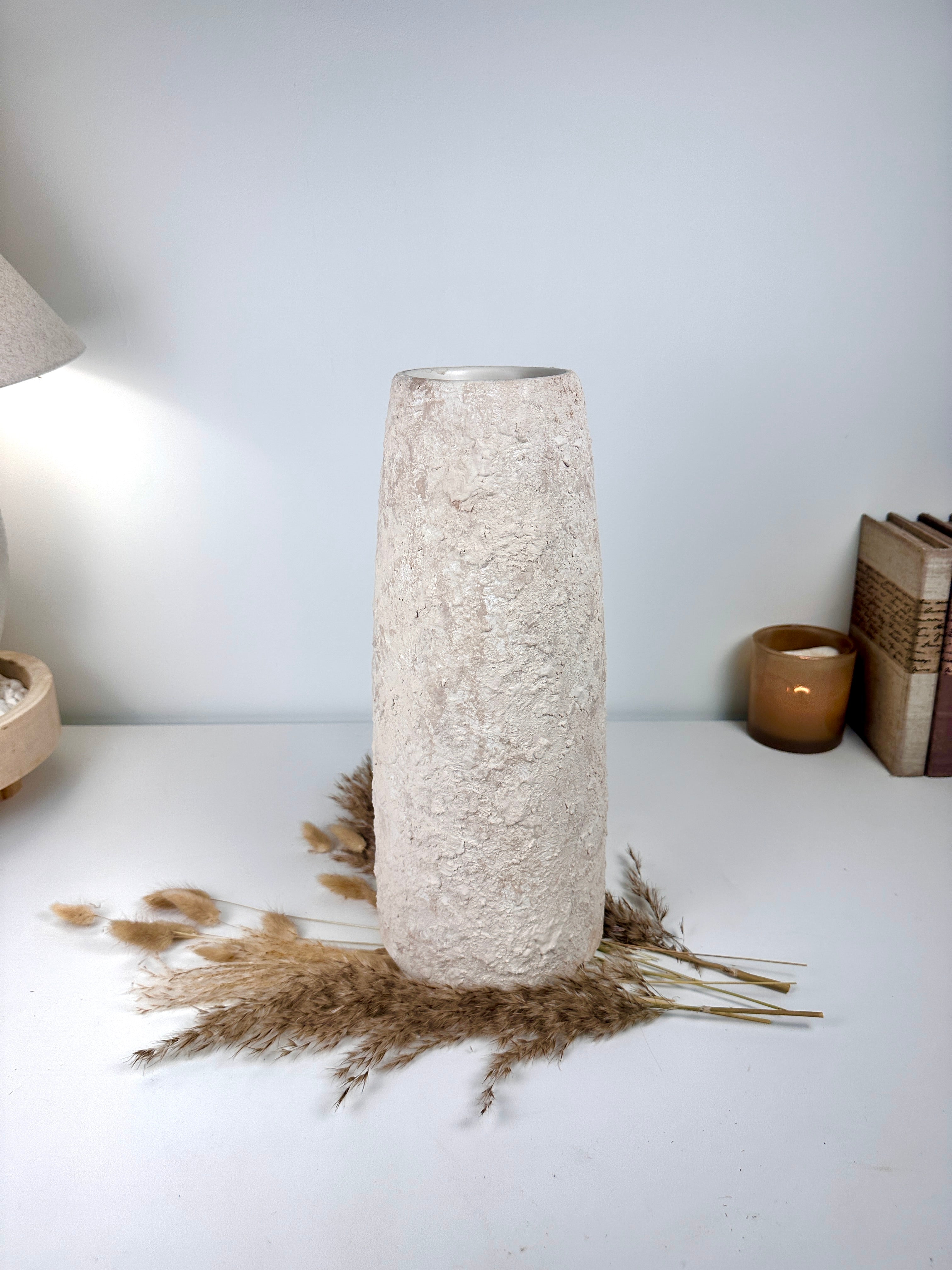 Minimalist Textured Hand-painted Ceramic Vase 15" tall - Cream Sand washed