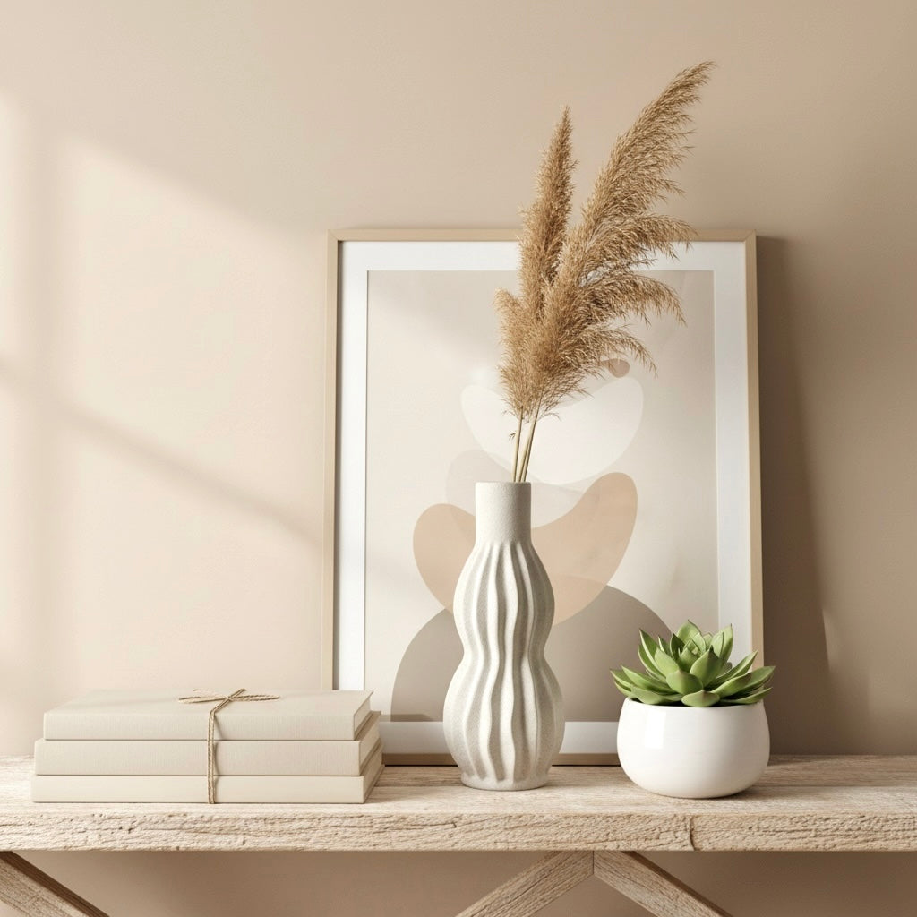 Minimalist Modern Ceramic Stripes Vase - White 14"