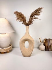 Art piece metal vase hand-painted and textured beige color 18.5’’ tall