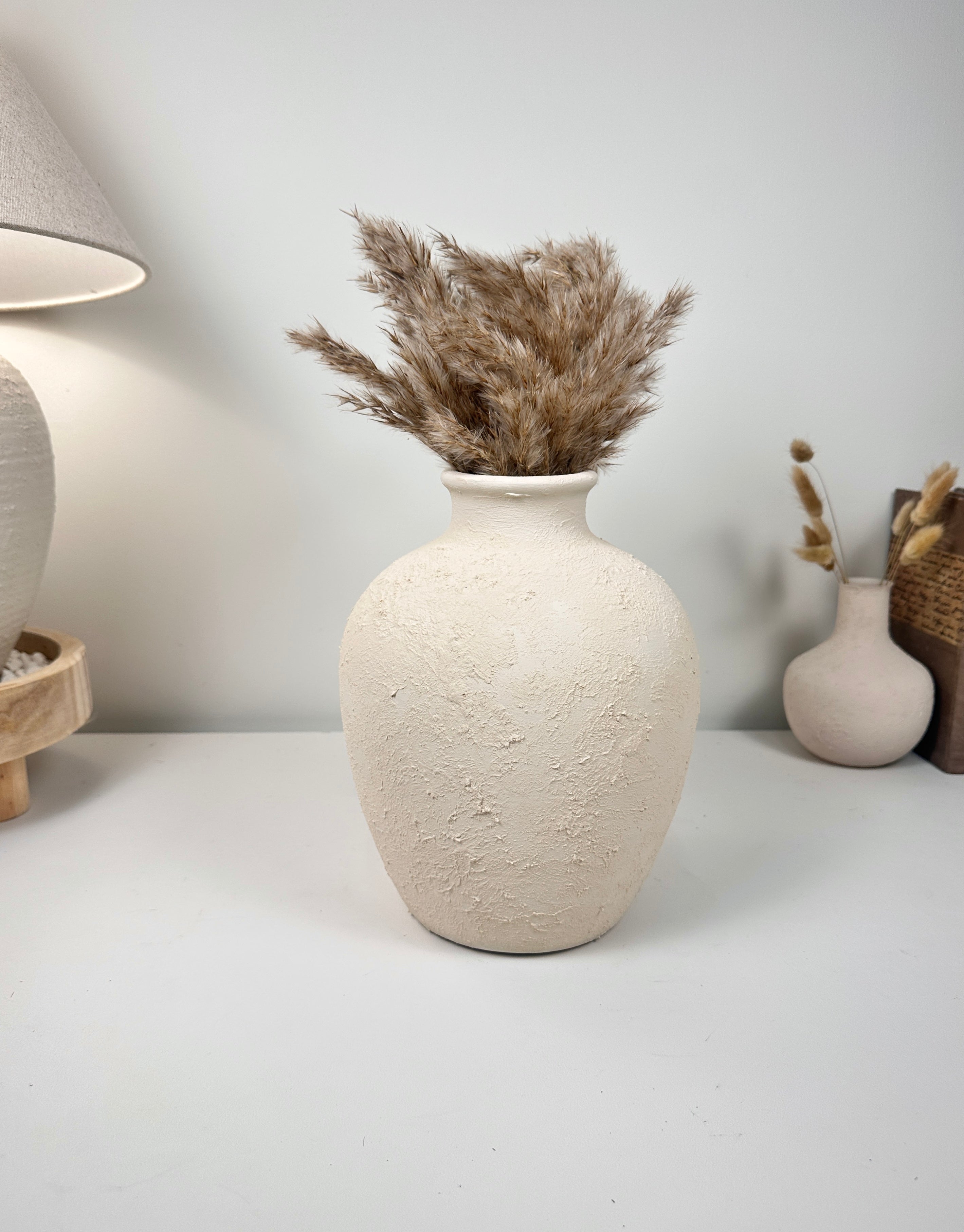 Minimalist Hand-Painted and Textured Ceramic Vase 10” tall