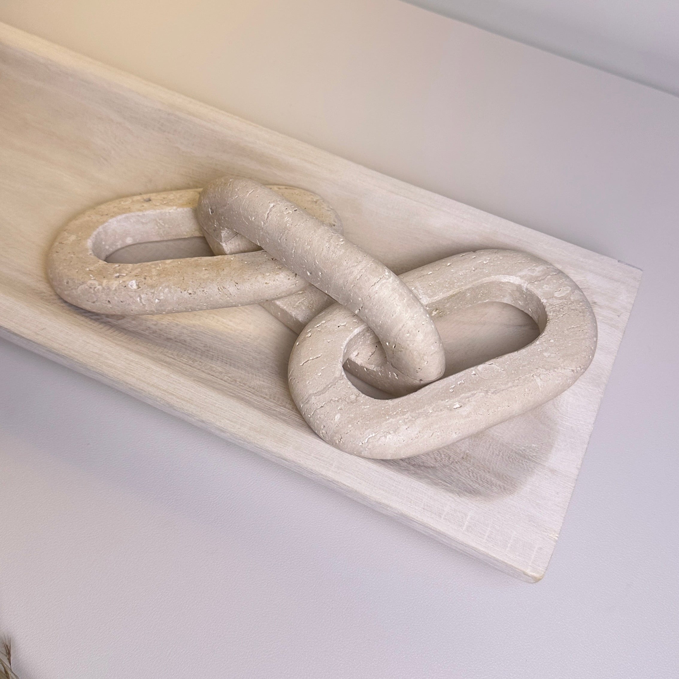 Paulownia Wood Boho Tray 20" long - Ivory Sand Whitewashed