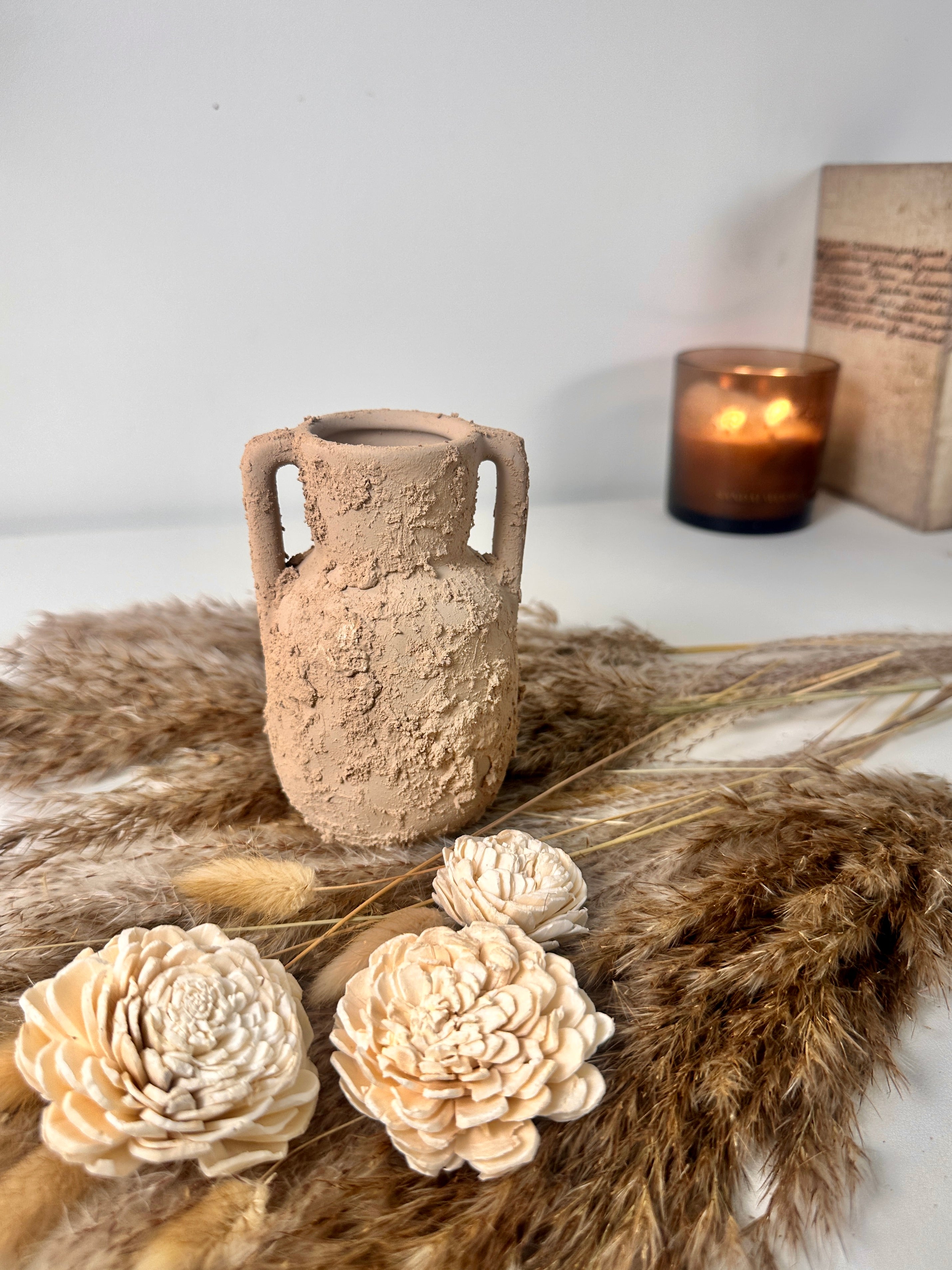 Minimalist rustic hand-painted textured small vase 5“ tall- Tan Beige