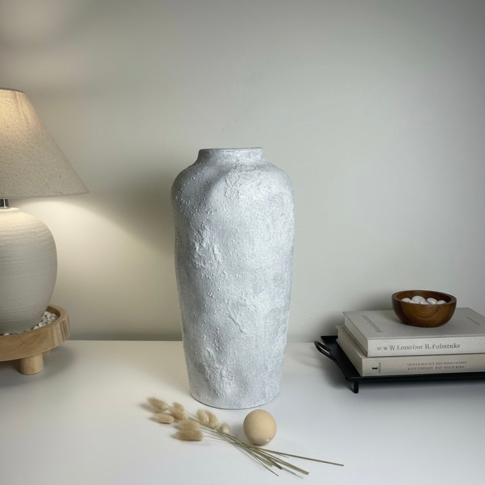 Minimalist Floor Vase or Table Vase Textured Ceramic White/Light Grey 17"Tall