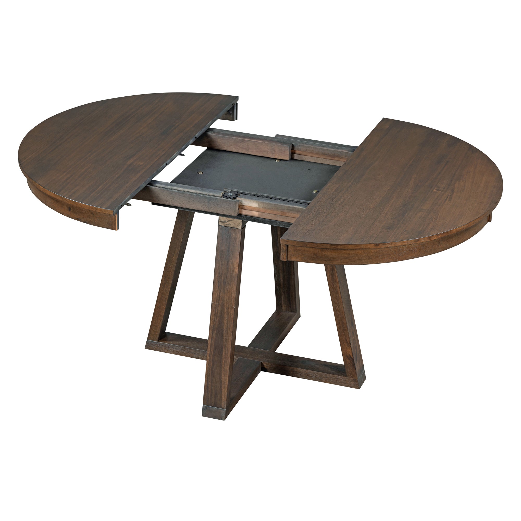 5-Piece Retro Functional Dining Set, Round Table with a 16"W Leaf and 4 Upholstered Chairs - Walnut