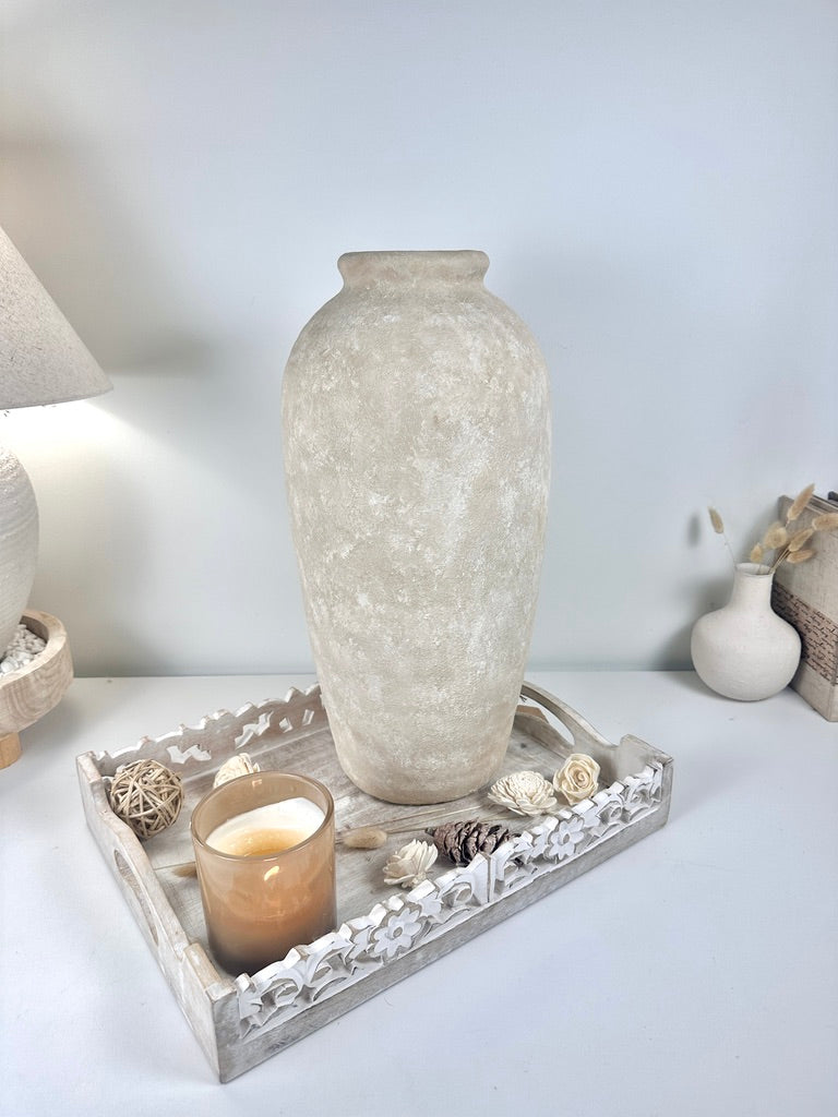 Minimalist Vase 18" tall  Hand-painted Ceramic  - Beige Sand Washed
