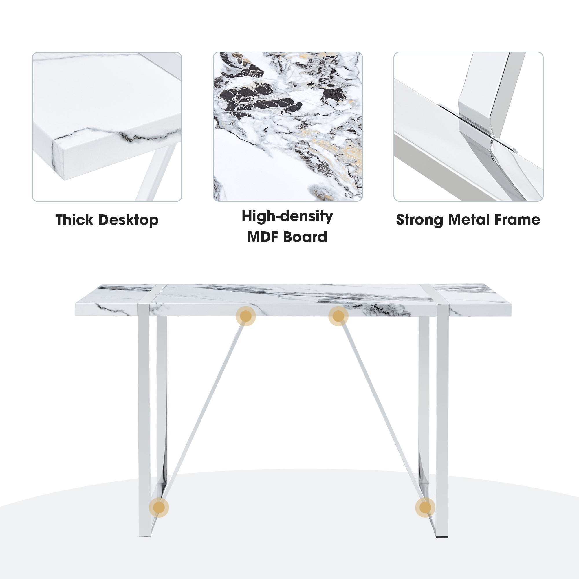 Dining Table Chairs Set for 4, Rectangular Dining Room Table Set, Faux Marble Modern Dining Table & Leather Chairs for Kitchen Dining Room, White