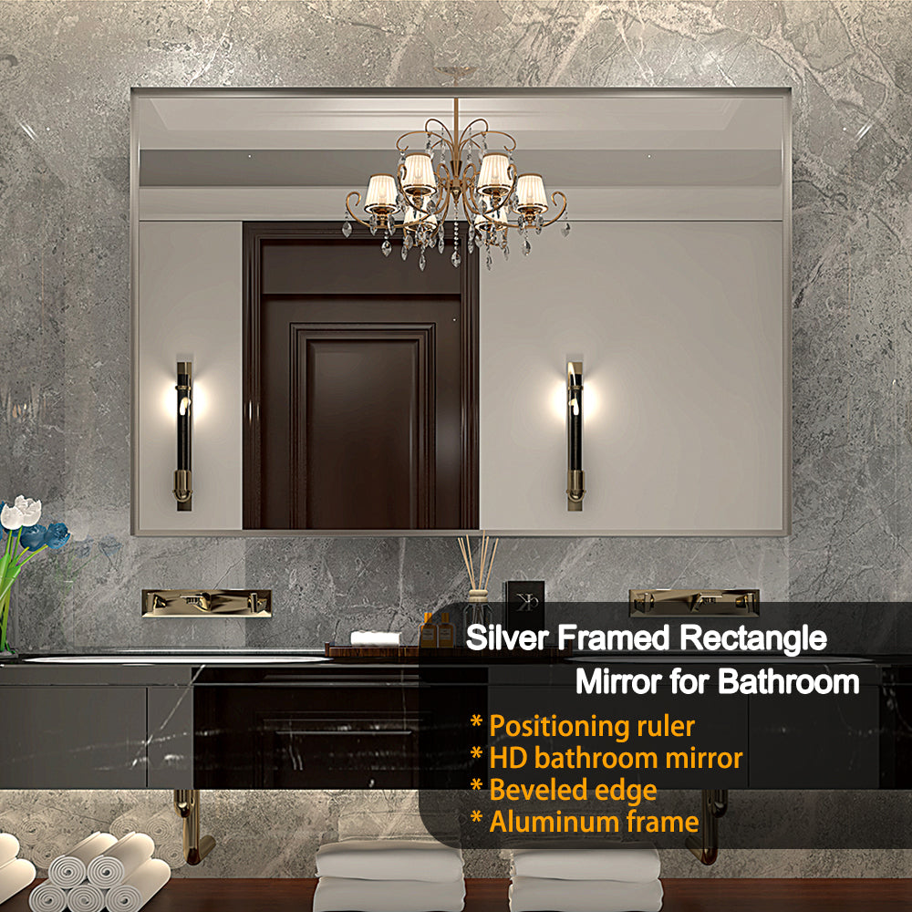 Glossy Brushed Silver Framed Mirror 36x30inch (Horizontal & Vertical)