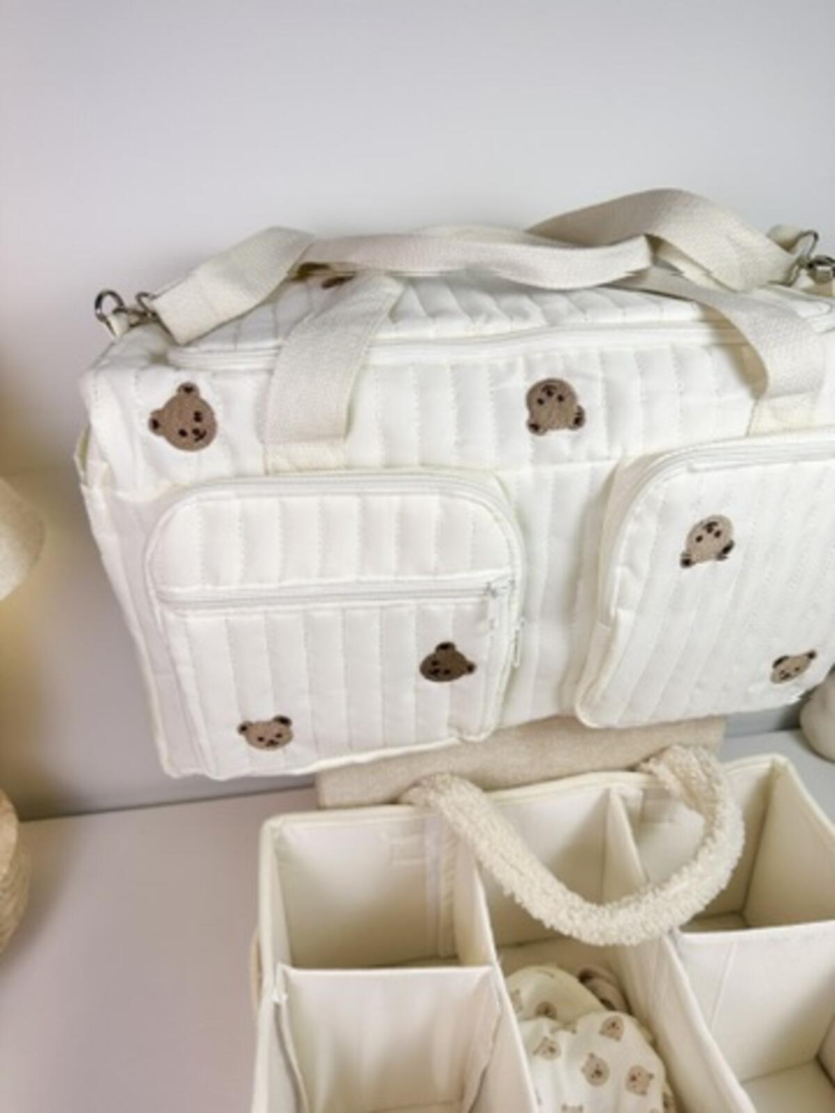 Set of 2 Duffel Bag and Caddy Diaper for Baby Essentials - Cream