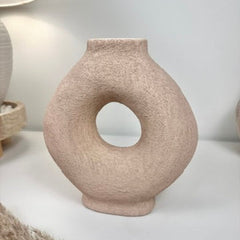 Terracotta Ceramic Textured Donut Vase 9.5" tall