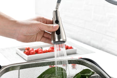 Single Handle High Arc Brushed Nickel Pull Out Kitchen Faucet, Single Level Stainless Steel Kitchen Sink Faucets with Pull Down Sprayer