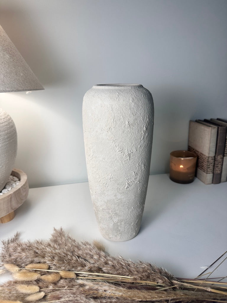 Minimalist Textured Hand-painted Ceramic Vase 14.5" tall - Off White washed