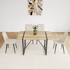 Set of 4 Modern Kitchen Dining Room Chairs, Cushion Seat and Sturdy Black Metal Legs - Beige