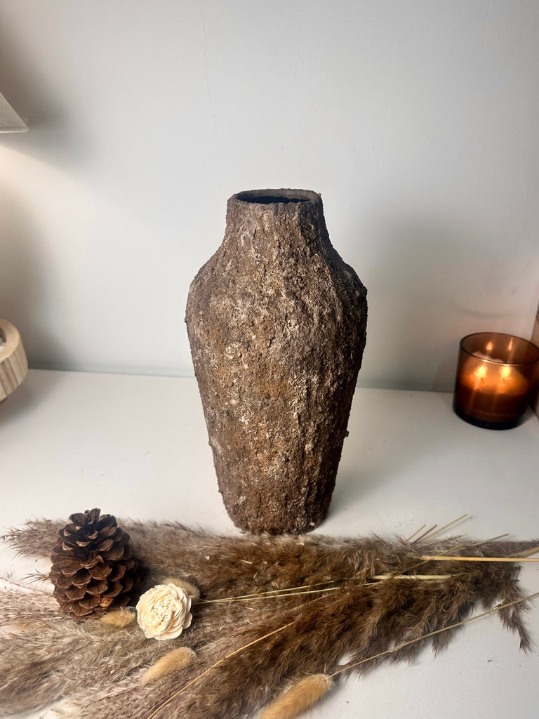 Rustic Tree Style Textured Hand-Painted Ceramic Vase 13" tall - Dark Brown
