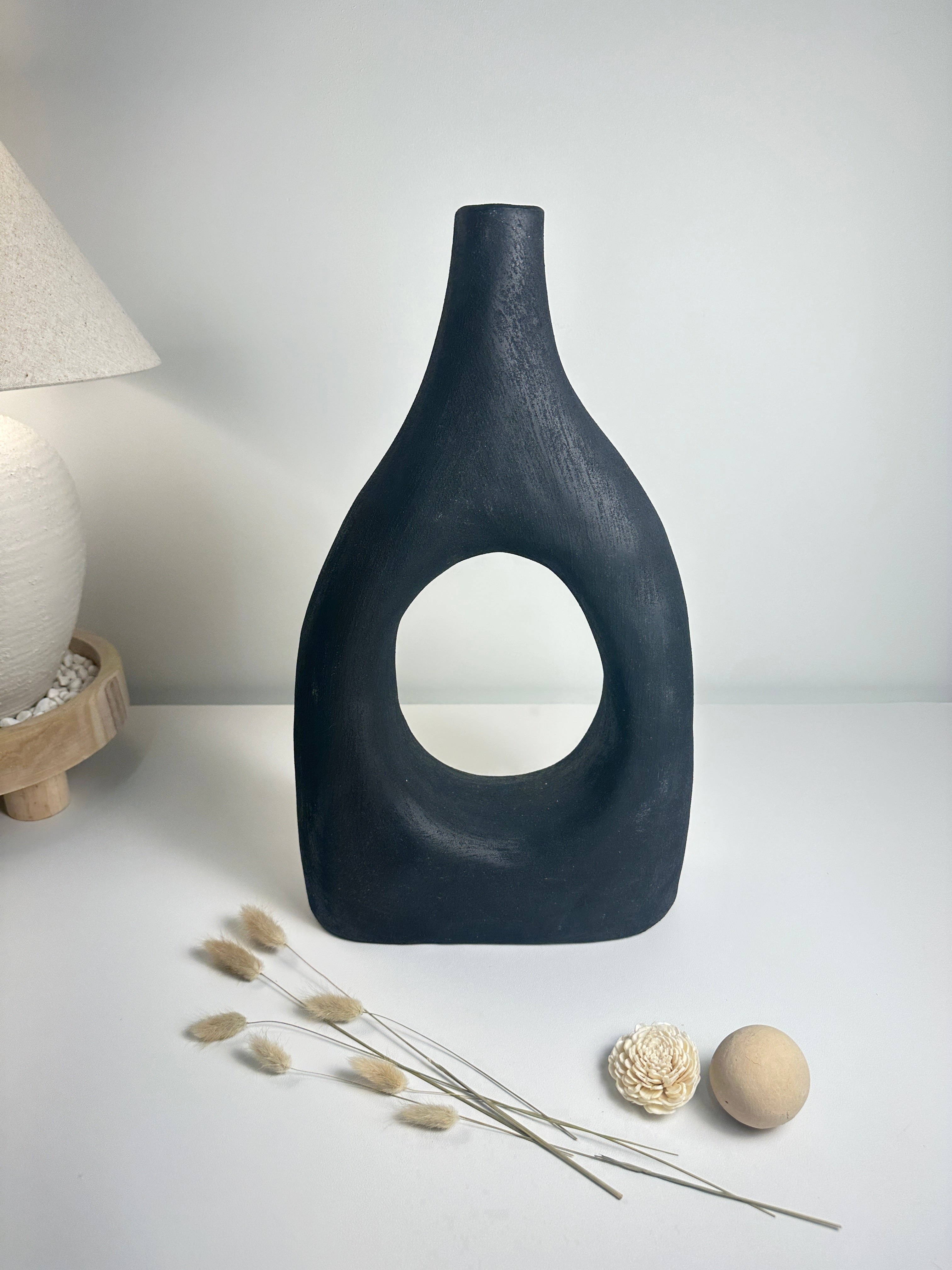 Modern Art Deco Minimalist Metal Vase 18" Black