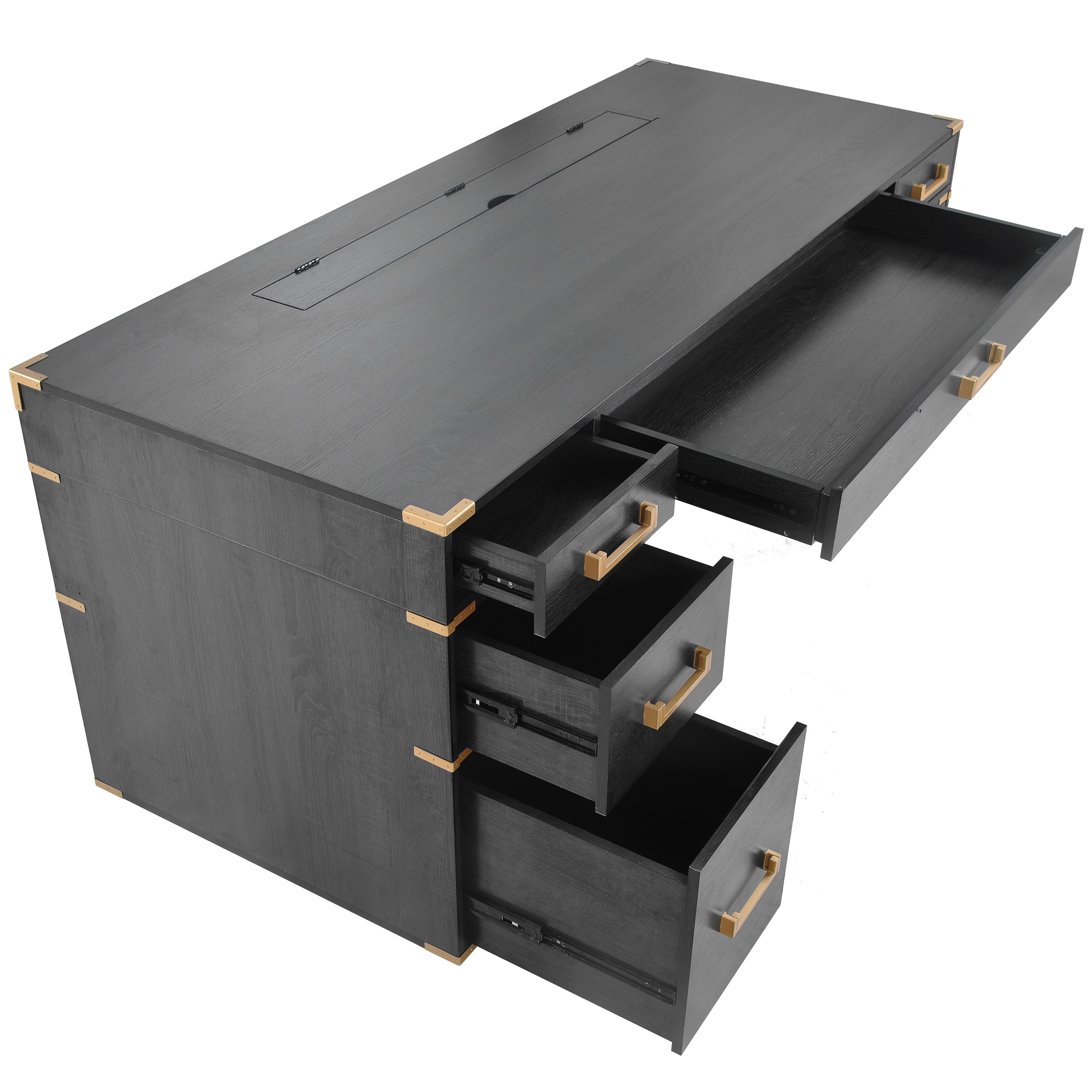 70"Classic and Traditional Executive Desk with Metal Edge Trim - Black