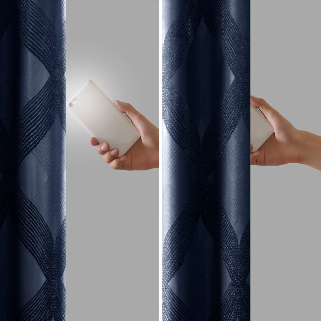 50x84" Ogee Knitted Jacquard Total Blackout Curtain Panel - Navy