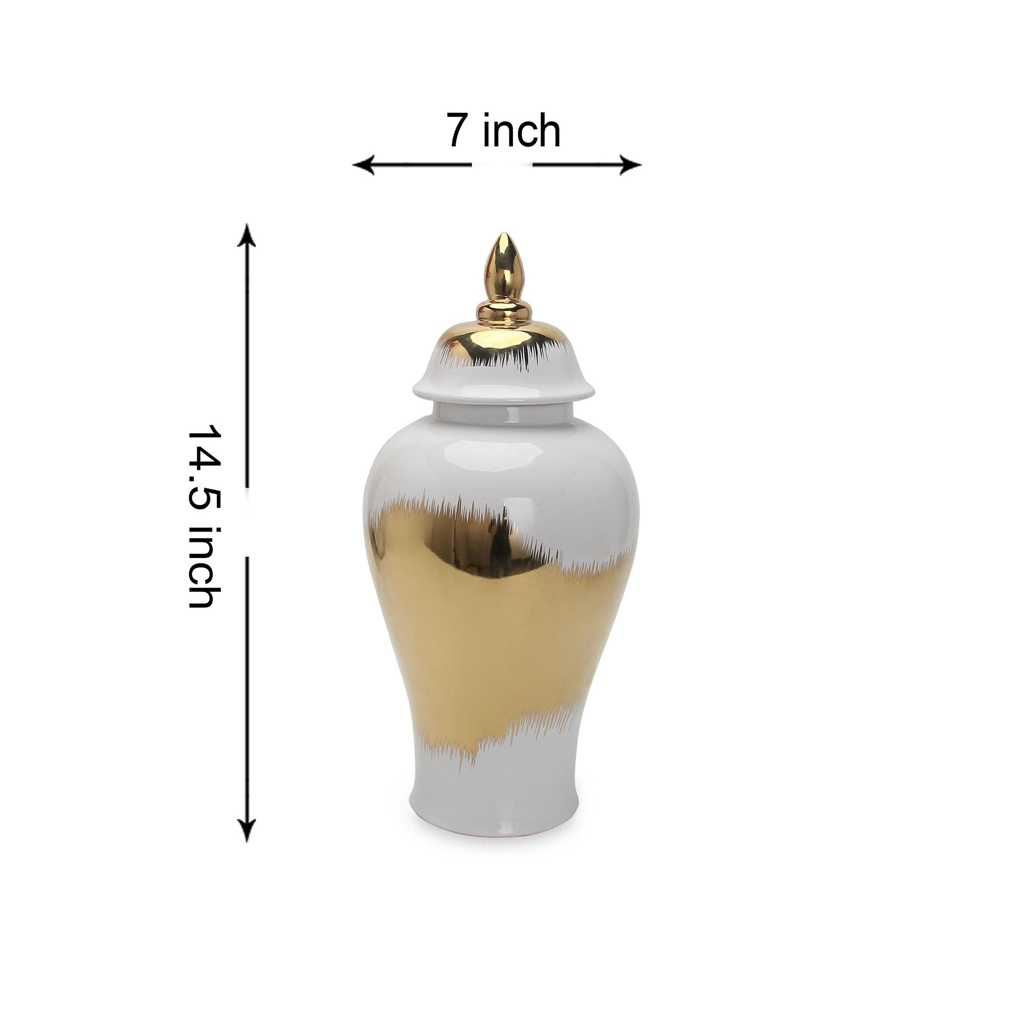 18.50"H Regal White Gold Gilded Ginger Jar with Removable Lid