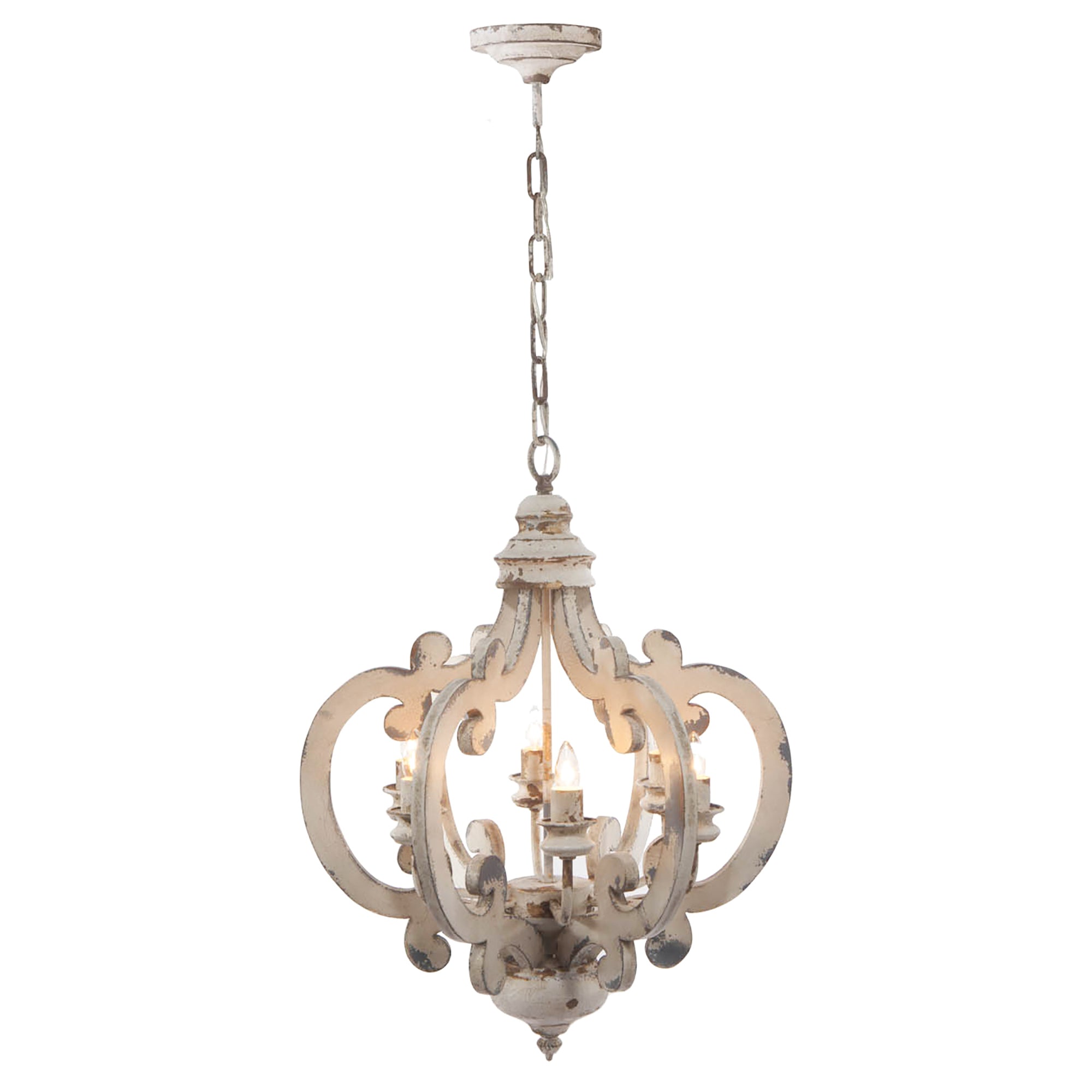 French Country Wood Chandelier, 6-Light Farmhouse Pendant Light Fixture with Adjustable Chain