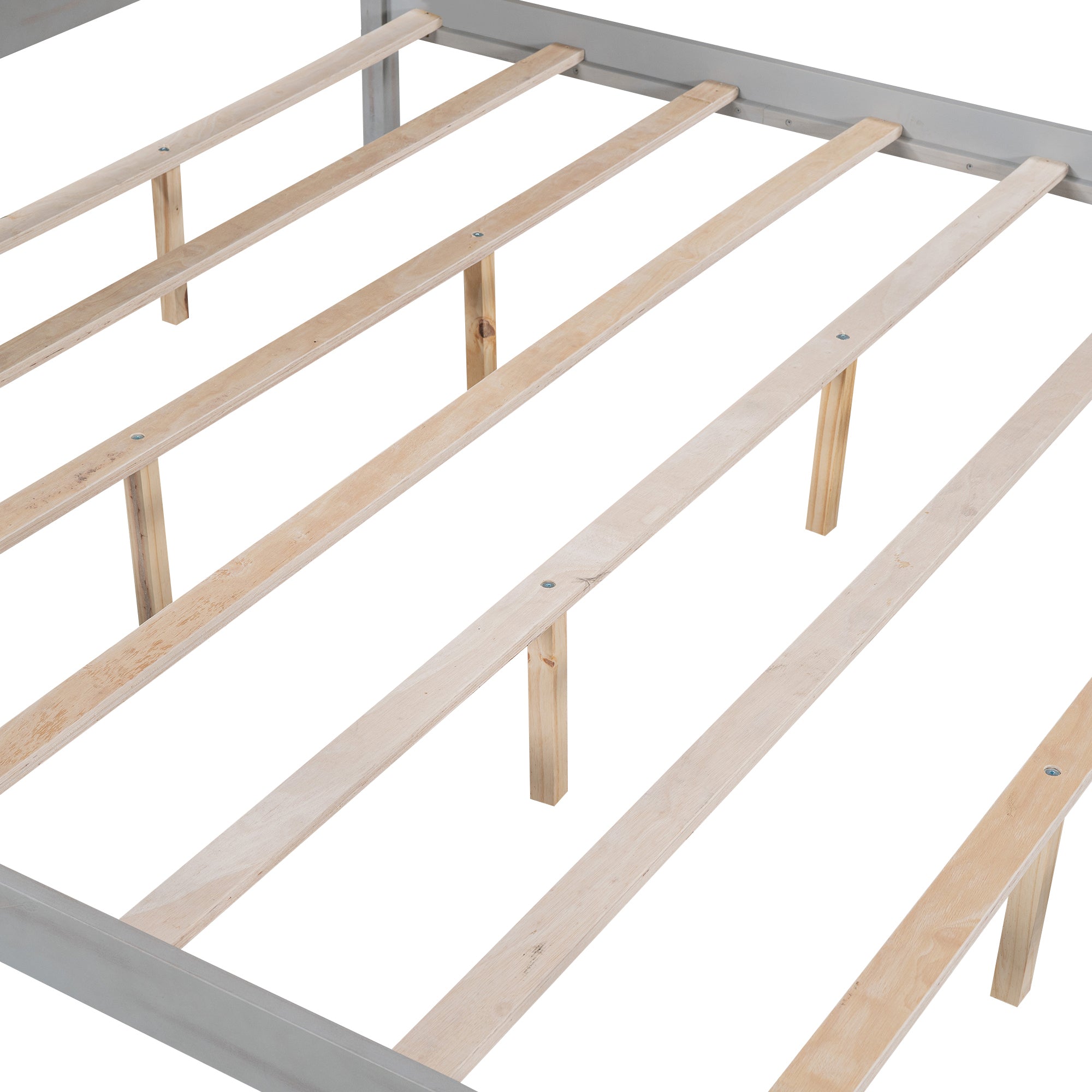 King Size Platform Bed with Headboard and Support Legs - Grey Wash