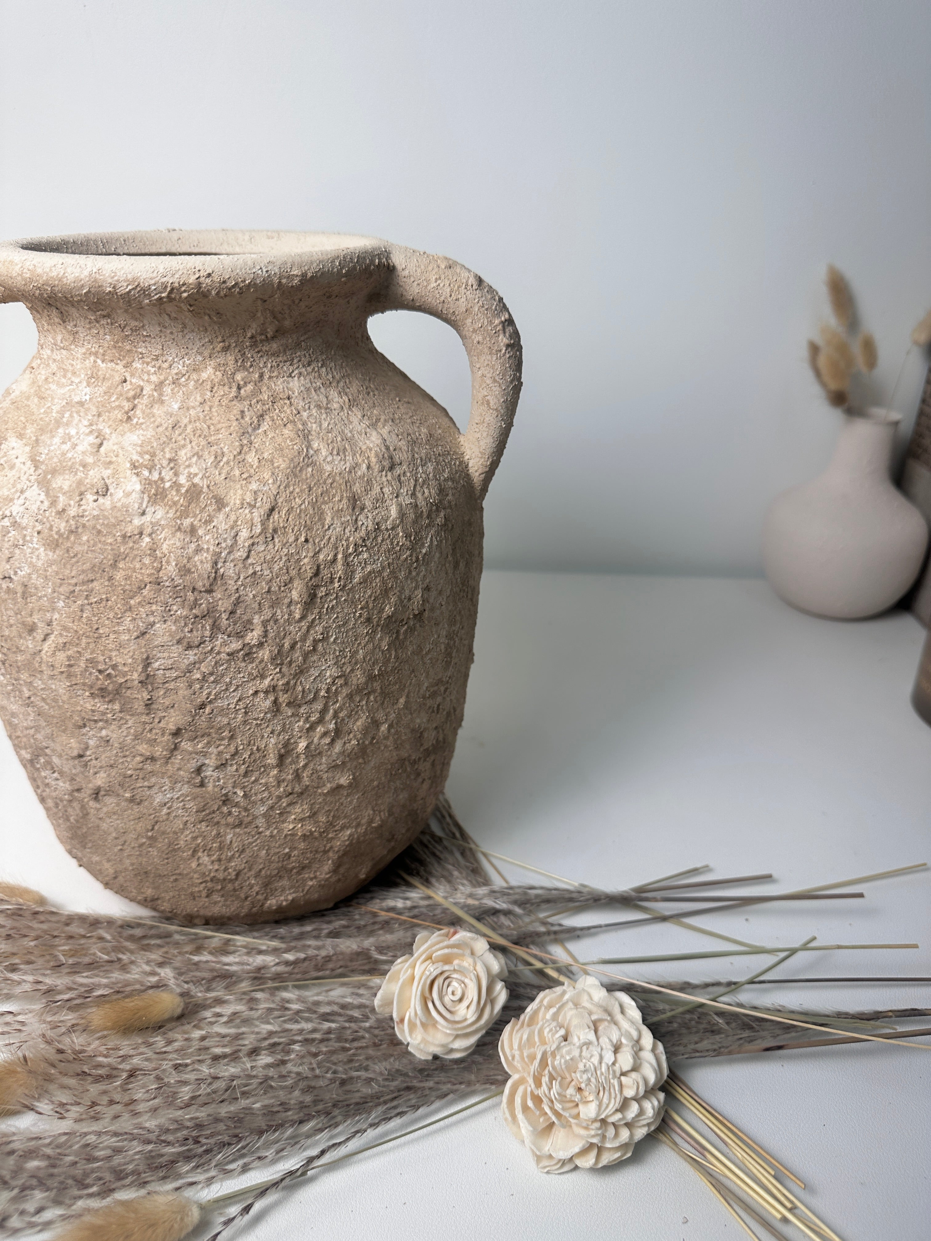 Rustic Minimalist Textured Hand-painted 10.5" tall - Light Beige wash