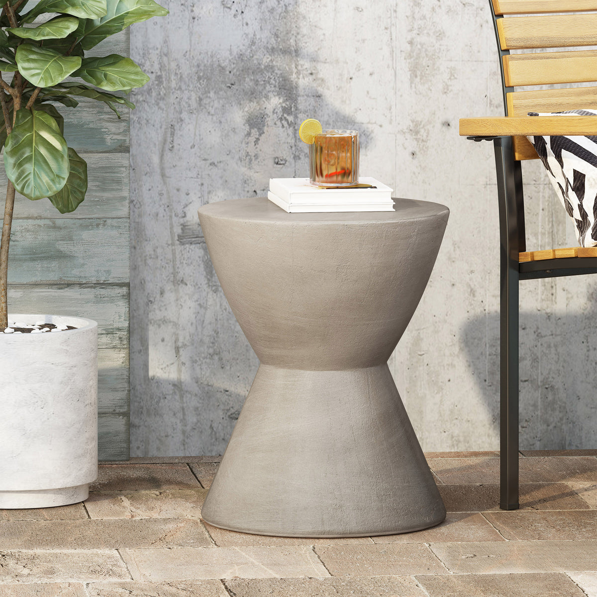Modern Hourglass Side Table - Light Grey