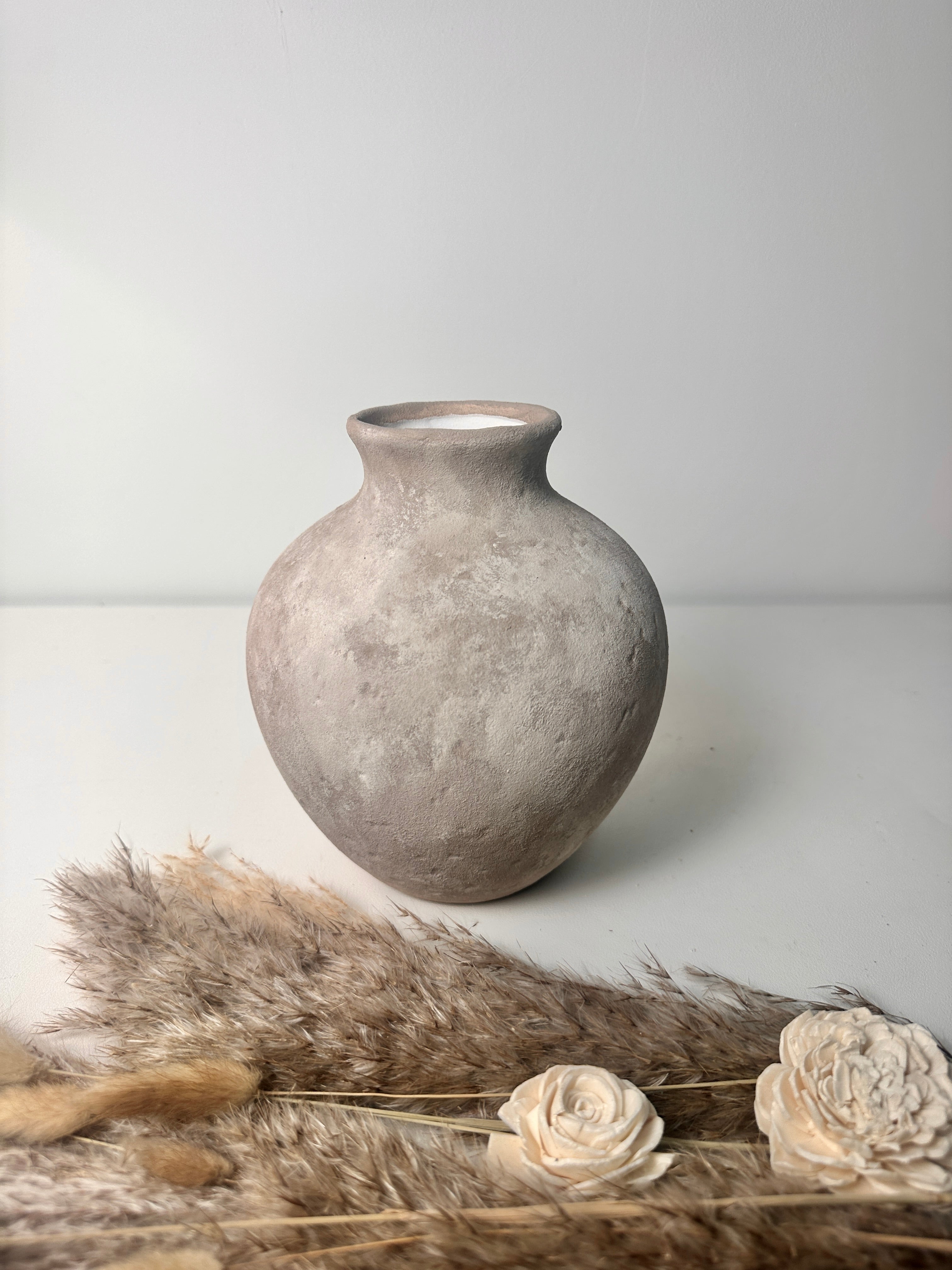 Minimalist Crater Moon Ceramic Vase 7.5" tall - Beige wash