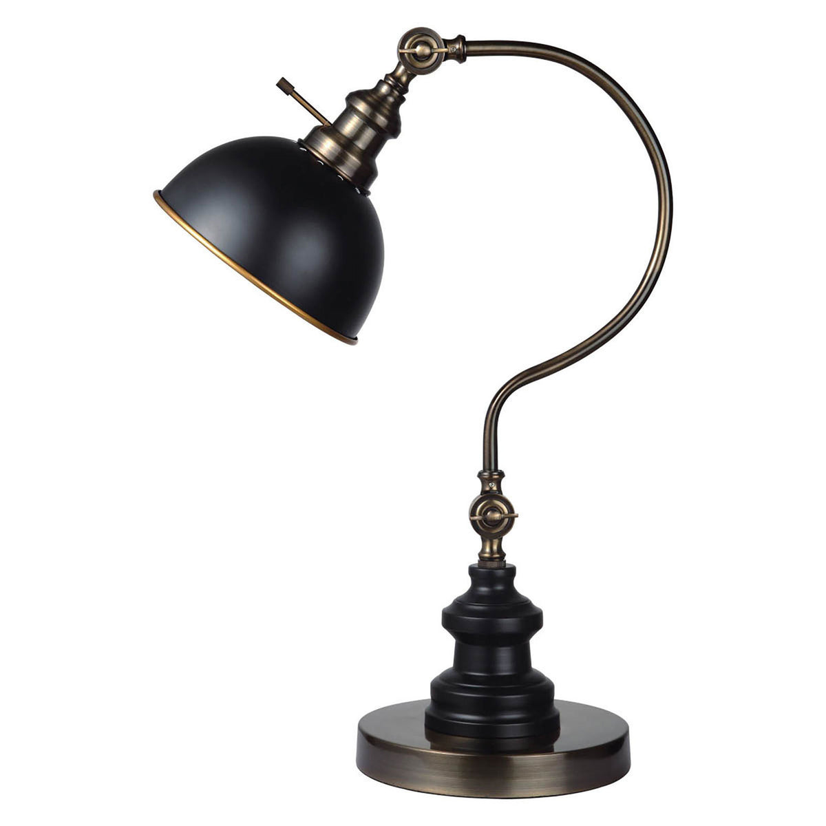 Industrial Style 1pc Table Lamp Antique Gold Circular Metal Base Curved Stem Lamp