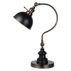 Industrial Style 1pc Table Lamp Antique Gold Circular Metal Base Curved Stem Lamp