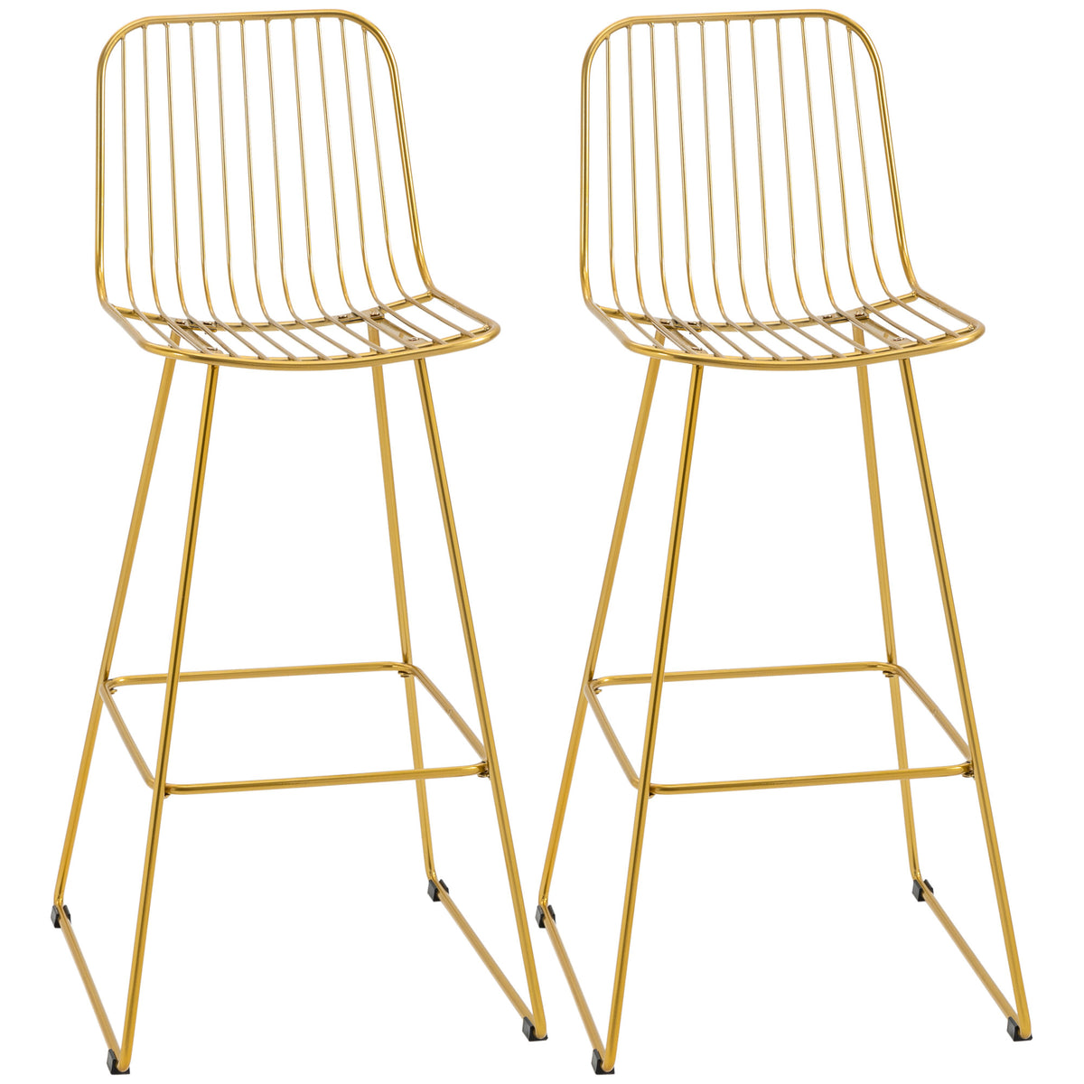 Set of 2 Gold Modern Bar Stools, Metal Wire Bar Height 30" with Back and Footrest