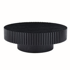35.43'' Nesting Round Wood Coffee table for Apartment, Modern Living Room Coffee Table with Sturdy Pedestal ,BLACK