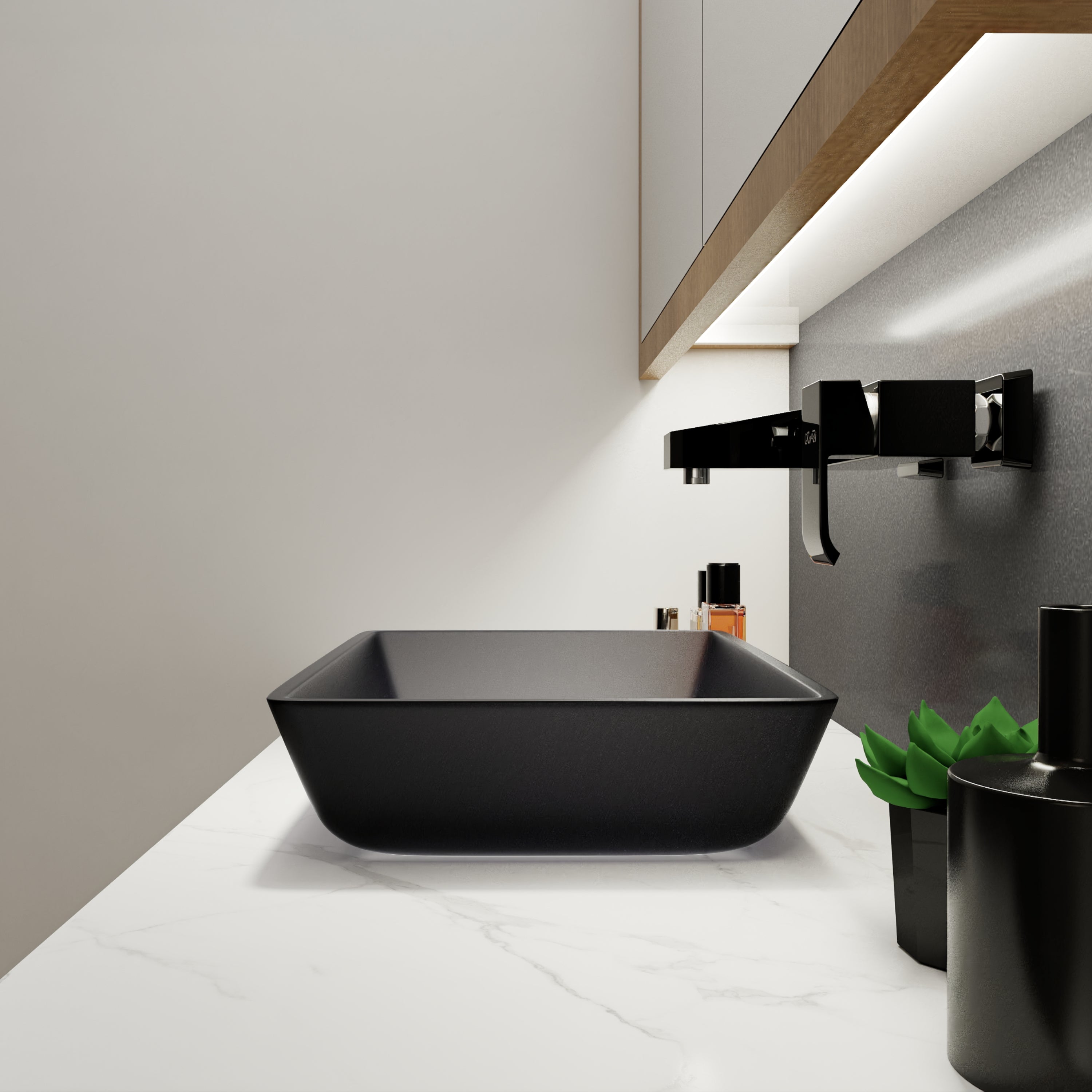 Tempered Glass Matte Bathroom Vessel Sink, Rectangle Bathroom Basin Matt Grey