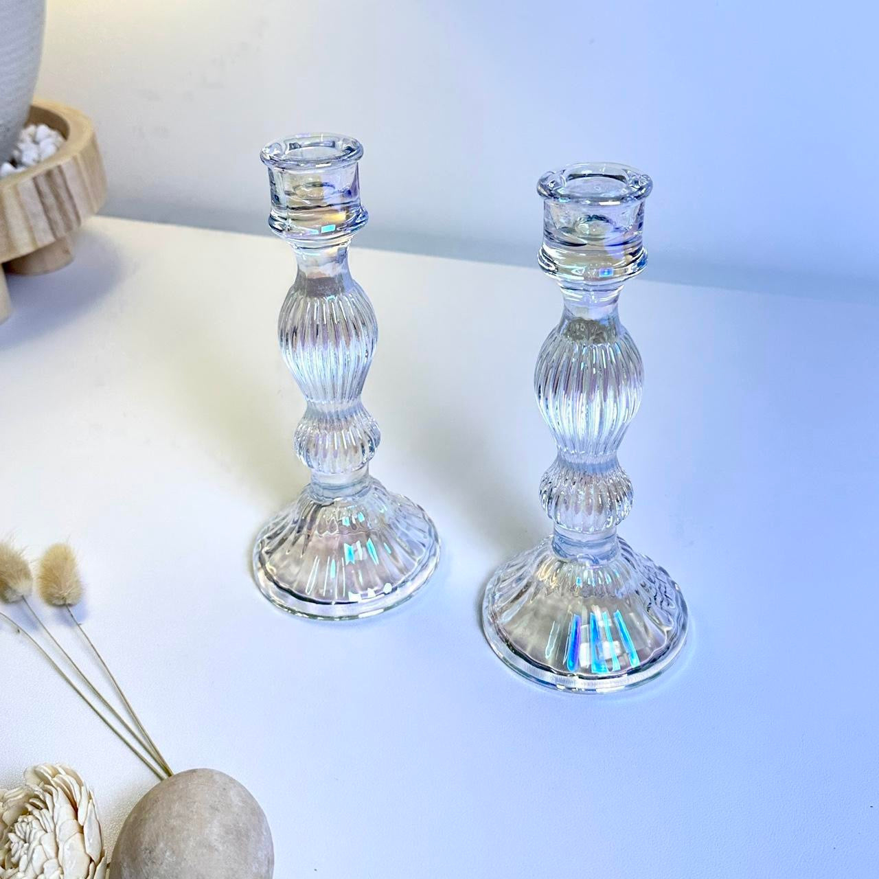 Elegant Iridescent Candle Holder Set of 2
