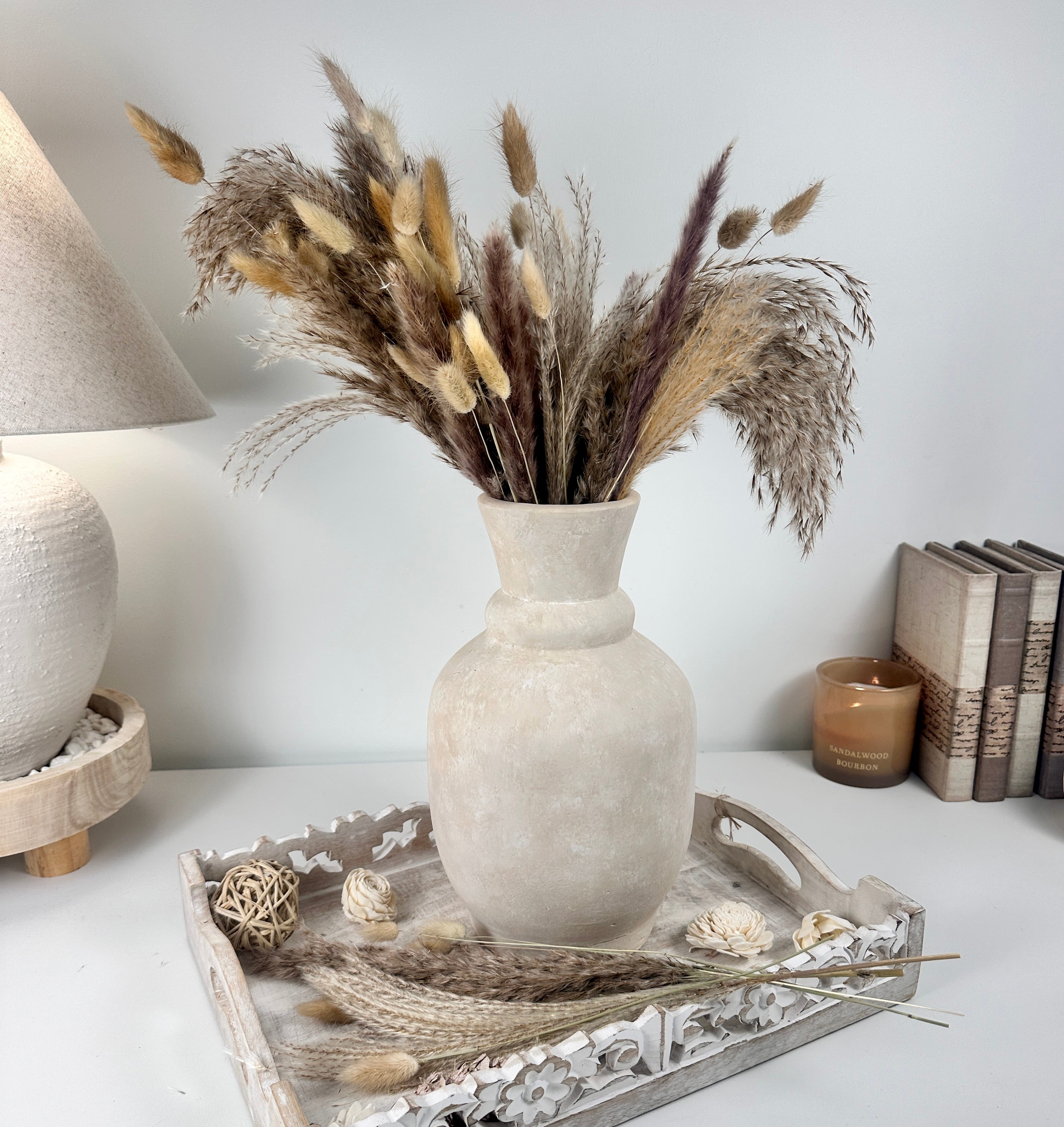 Roman Style Vase Hand-Painted 12" tall - Cream Sand washed