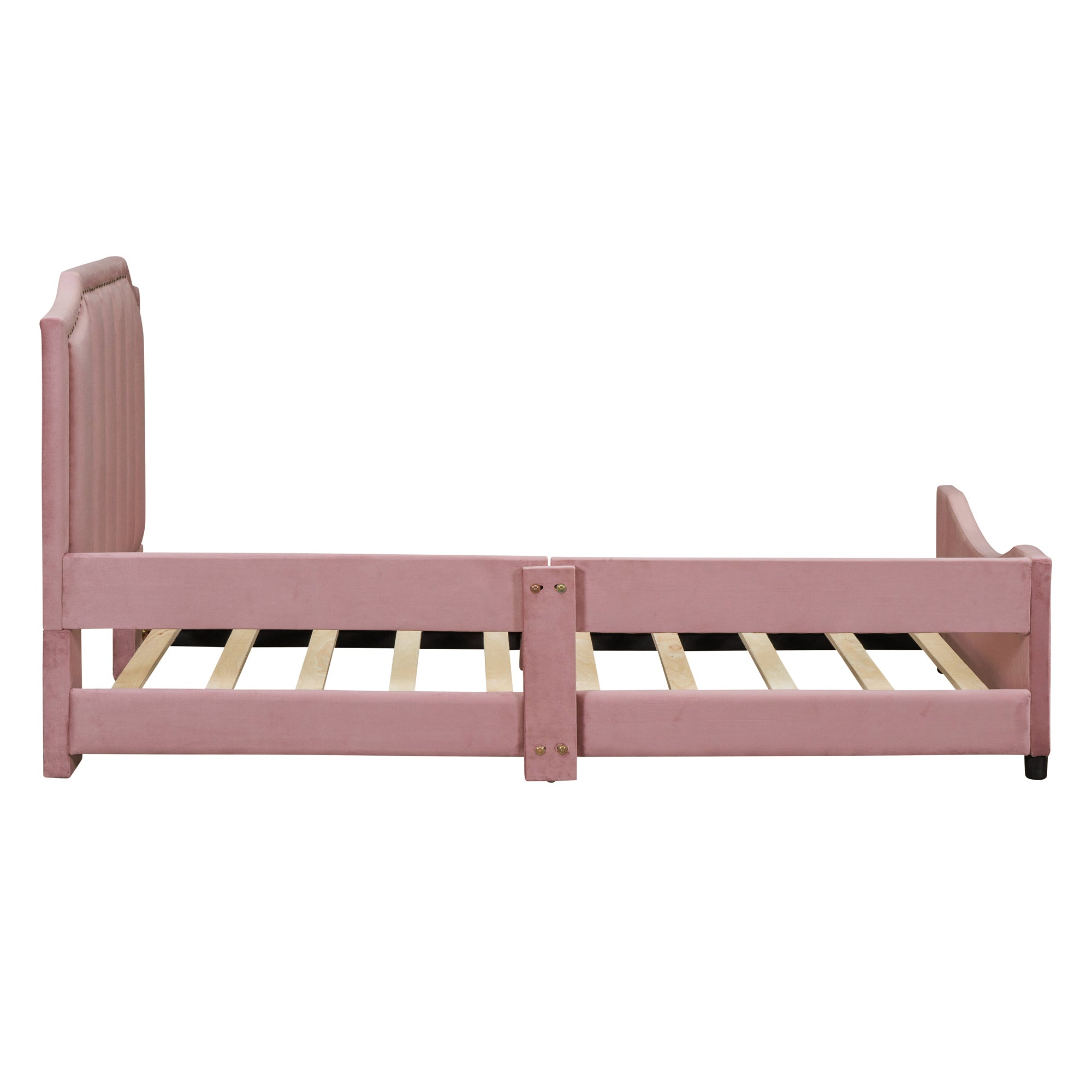Twin Size Upholstered Daybed with Classic Stripe Shaped  Headboard - Pink