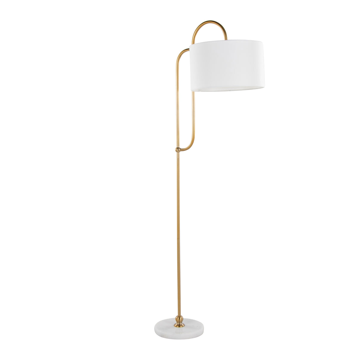 63" Glam/Art Deco Metal Floor Lamp in White Marble and Gold Metal with White Linen Shade