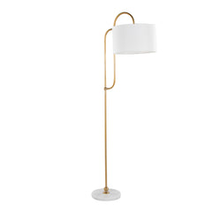 63" Glam/Art Deco Metal Floor Lamp in White Marble and Gold Metal with White Linen Shade