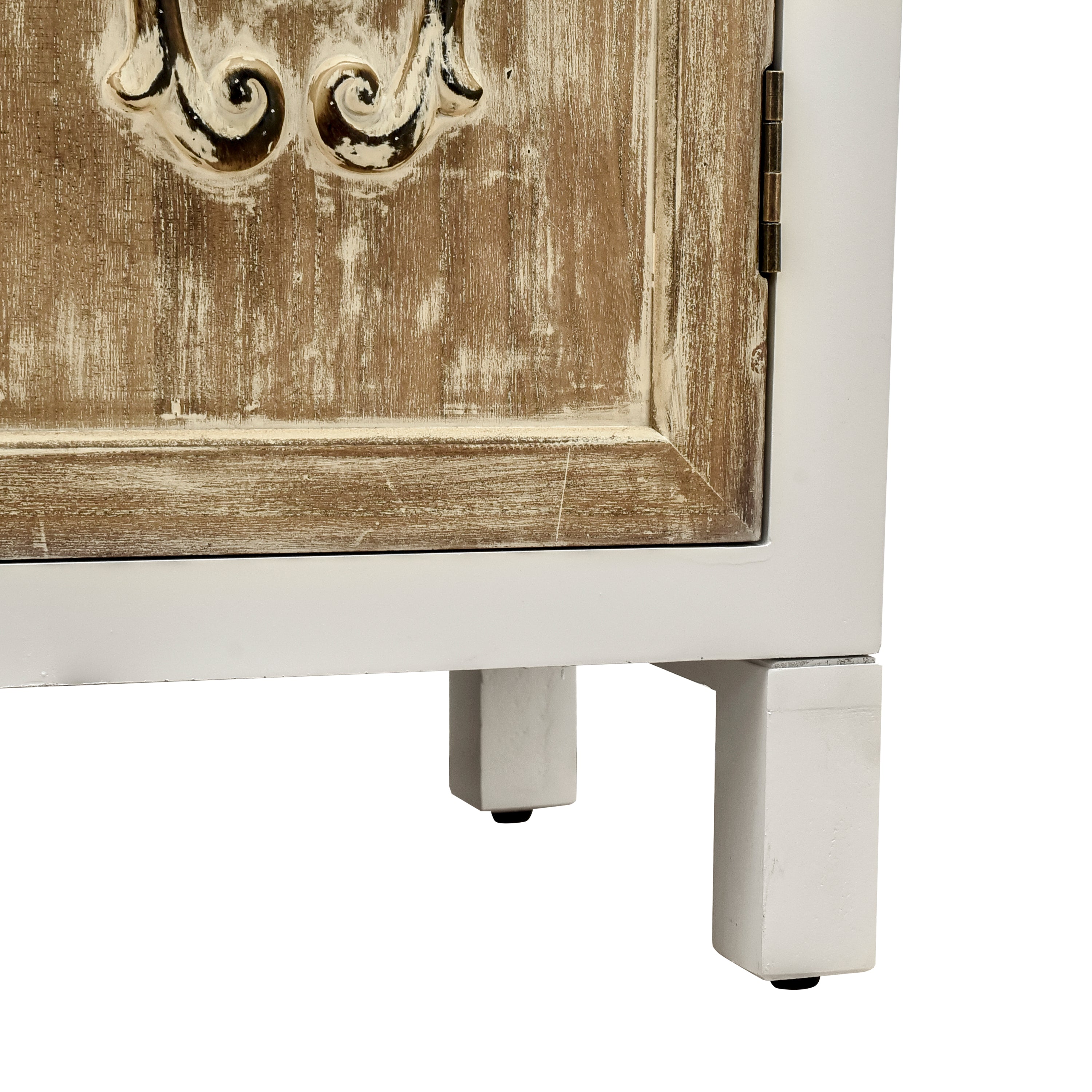 Hand-Carved Accent Cabinet with Vintage Charm - Versatile Storage and Distinctive Design - Fully Assembled