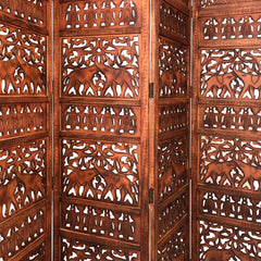 Handcrafted 4 Panel Carved Wood Room Divider Screen 80 Inch - Brown