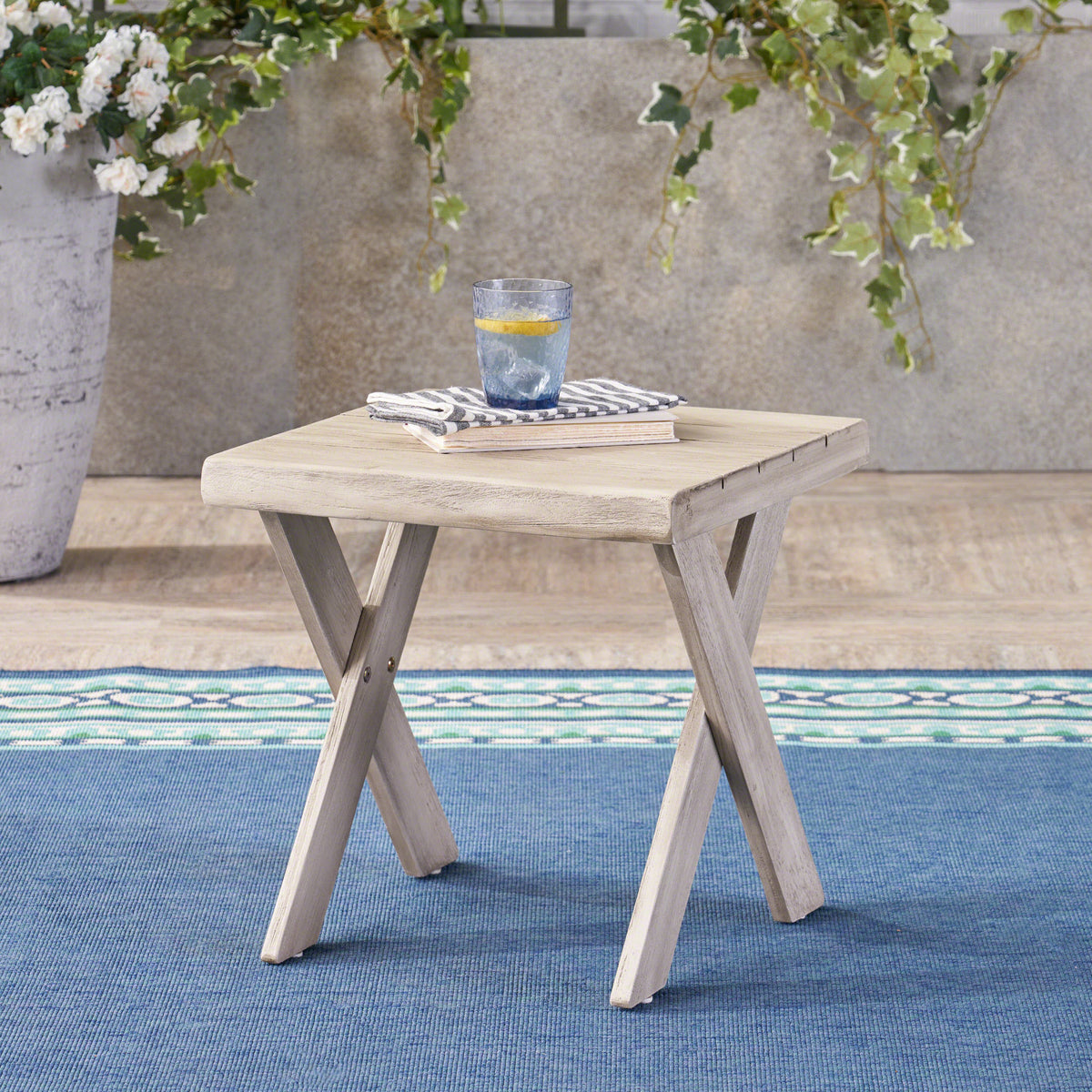 Rustic Tray Side Table - Light Grey